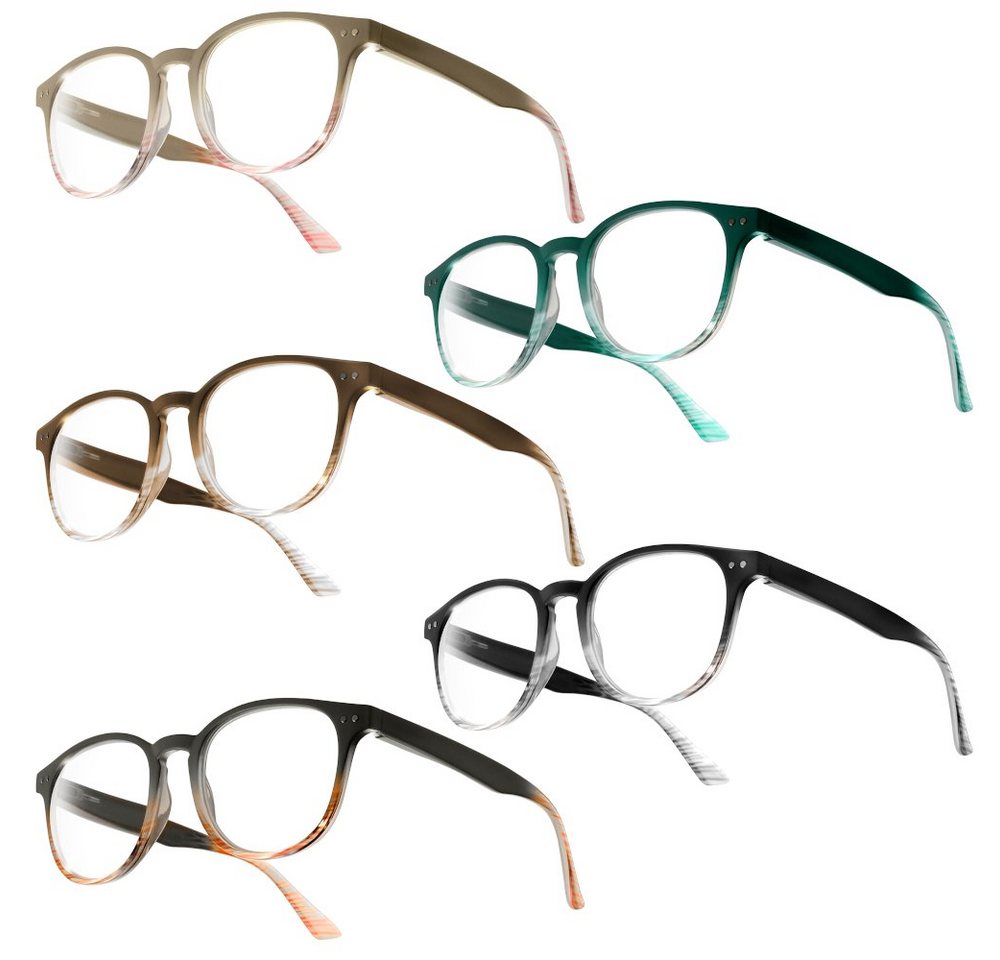 UrbanSky Lesebrille Gil, 5er-Pack - runde Kunststoffbrillen mit Farbverlauf und Federscharnier