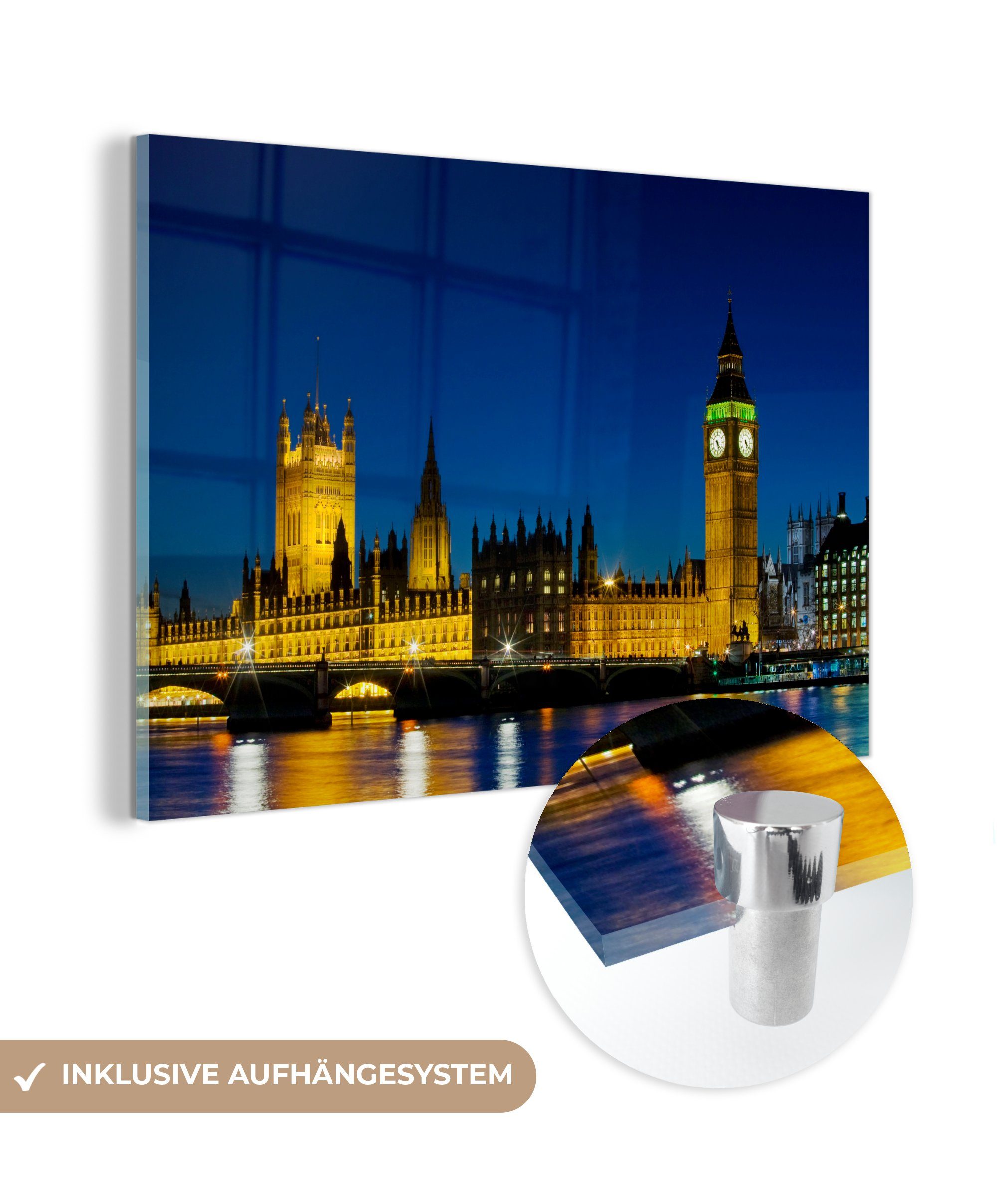 MuchoWow Acrylglasbild Big Ben bei Nacht in London beleuchtet, (1 St), Acrylglasbilder Wohnzimmer & Schlafzimmer