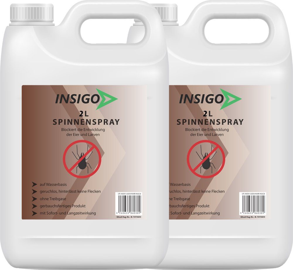 INSIGO Insektenspray Spinnen-Spray Hochwirksam ätzt Wasserbasis, / gegen geruchsarm, auf 4 brennt Spinnen, mit nicht, l, Langzeitwirkung