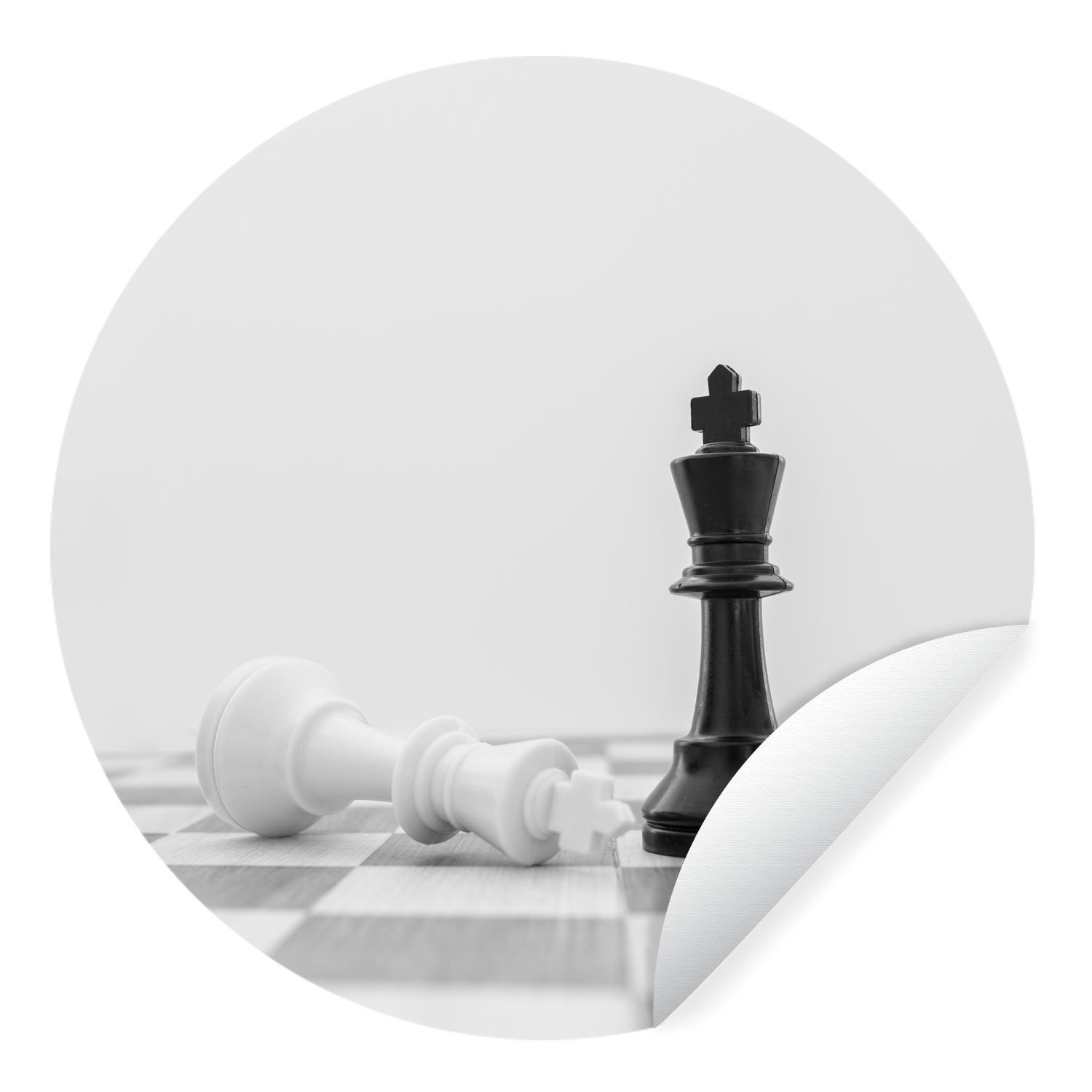 MuchoWow Wandsticker Der weiße und der schwarze König im Schach (1 St), Tapetenkreis für Kinderzimmer, Tapetenaufkleber, Rund, Wohnzimmer