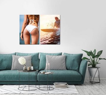 Sinus Art Leinwandbild 2 Bilder je 60x90cm Bikini Surferin Meer Sommer Sport Sexy Wellenreiten