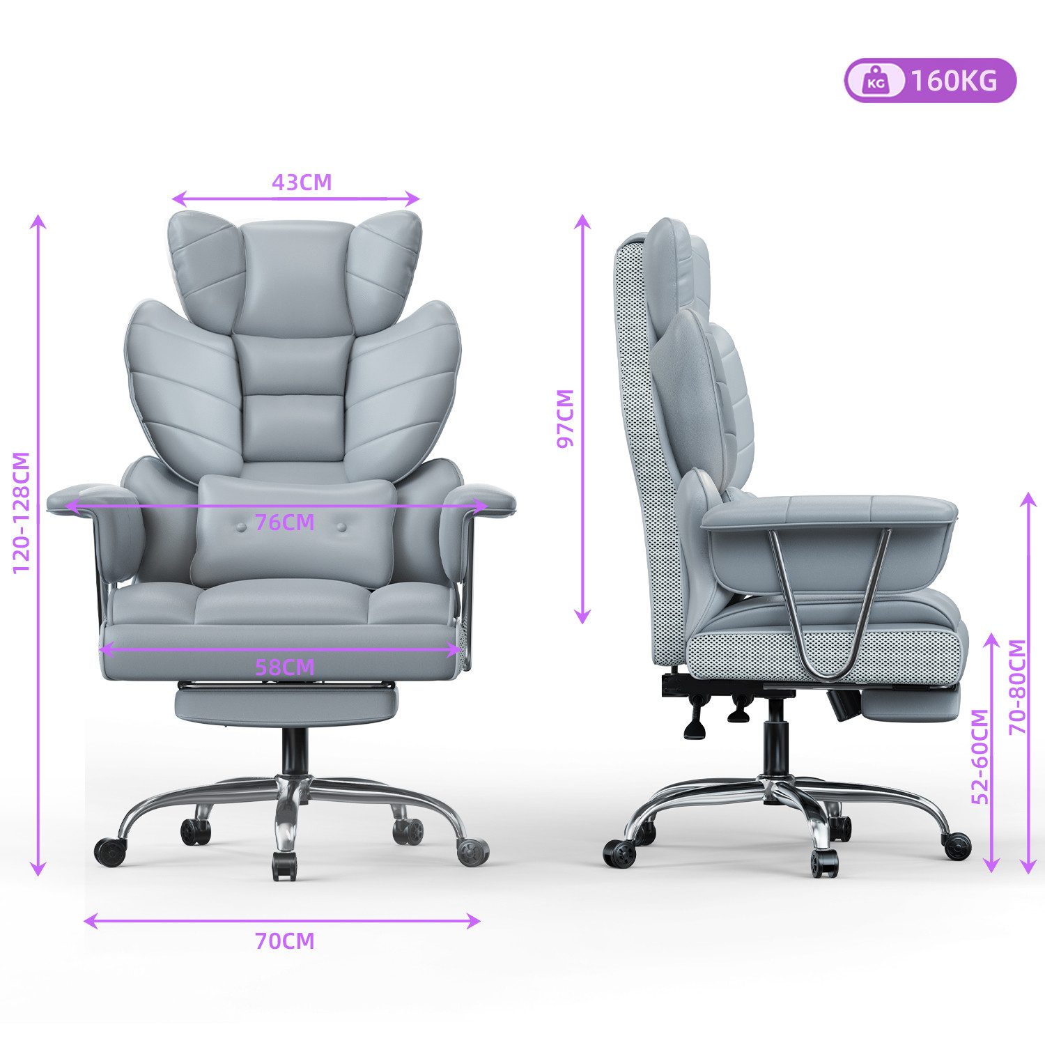ZAISZE Bürostuhl Ergonomischer Leder Chefsessel mit Fußstütze – Komfort & Stil (Spar-Set), Hochlehner,Kopfstütze & Lordosenstütze,Höhenverstellbar & Drehbar – Bild 2 von 5