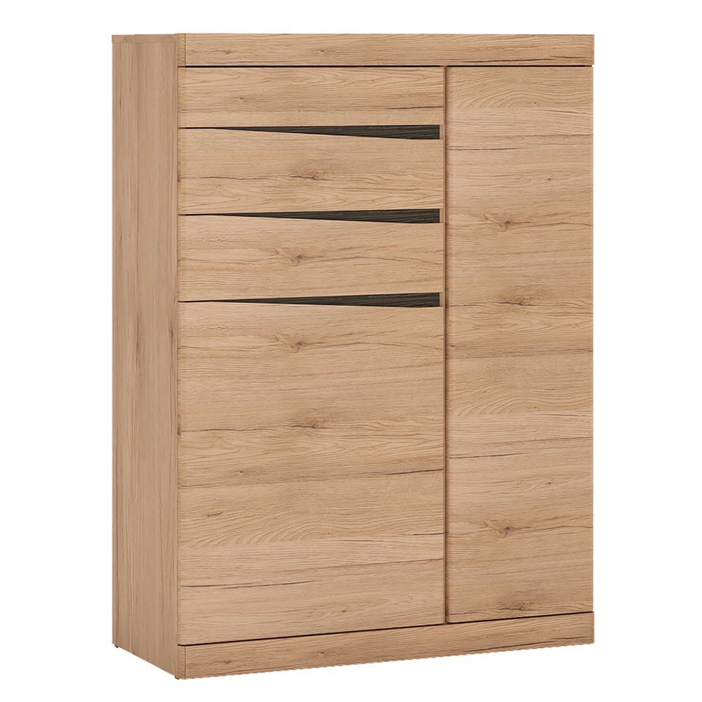 Lomadox Highboard SANFORD-129, San Remo Eiche hell Nb., Türen, 3 Schubkästen, Softclose, Einlegeböden