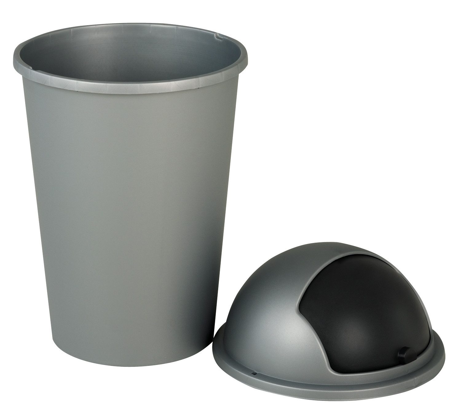 Home4You Mülleimer Abfalleimer, 50 Liter Fassungsvermögen, Schwarz, Silbergrau, Kunststoff, mit Deckel, Ø 40 x H 68 cm