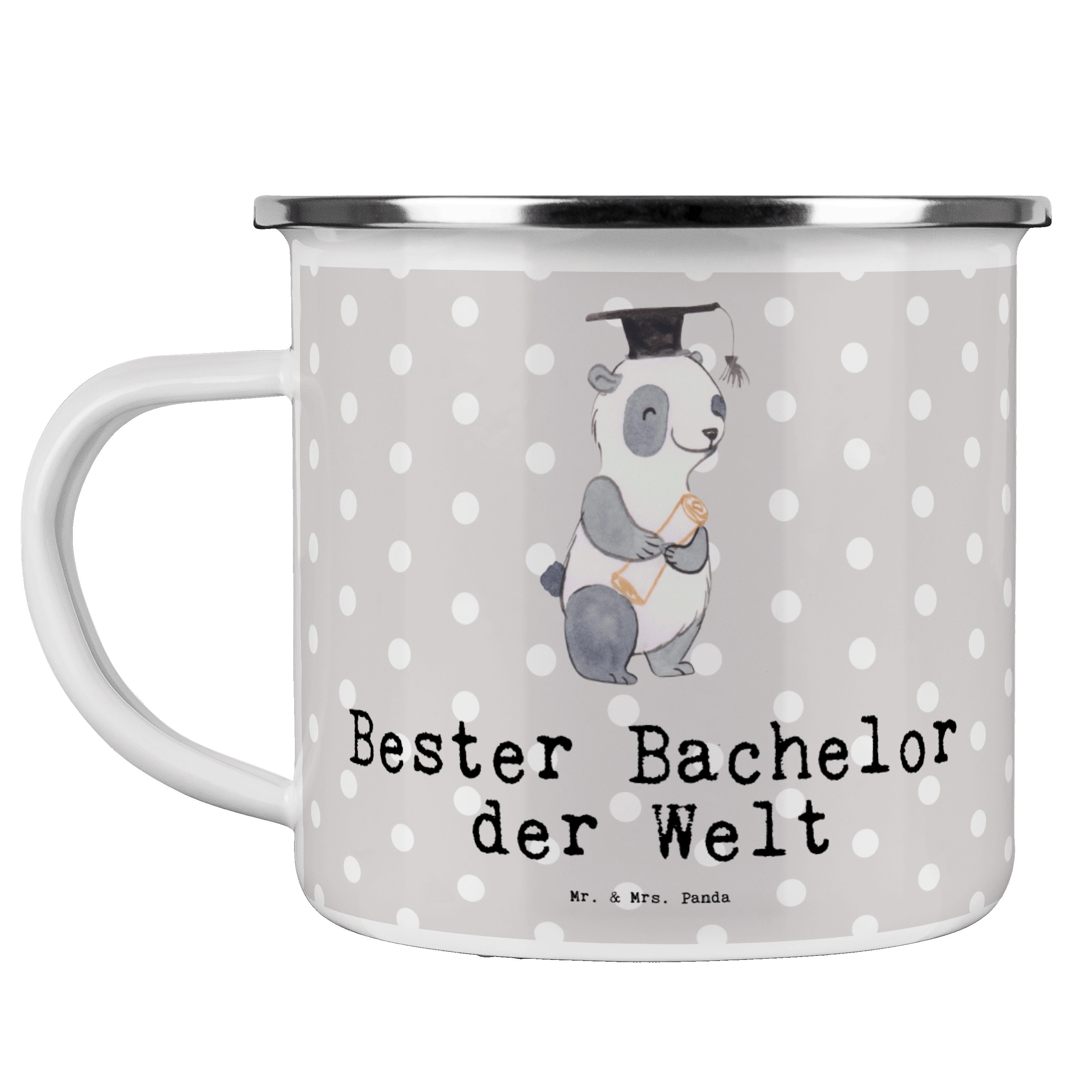 Emaille der Bachelor Welt Becher - Geschenk, Panda Campingtass, Mr. & Mrs. - Grau Bester Pastell Panda