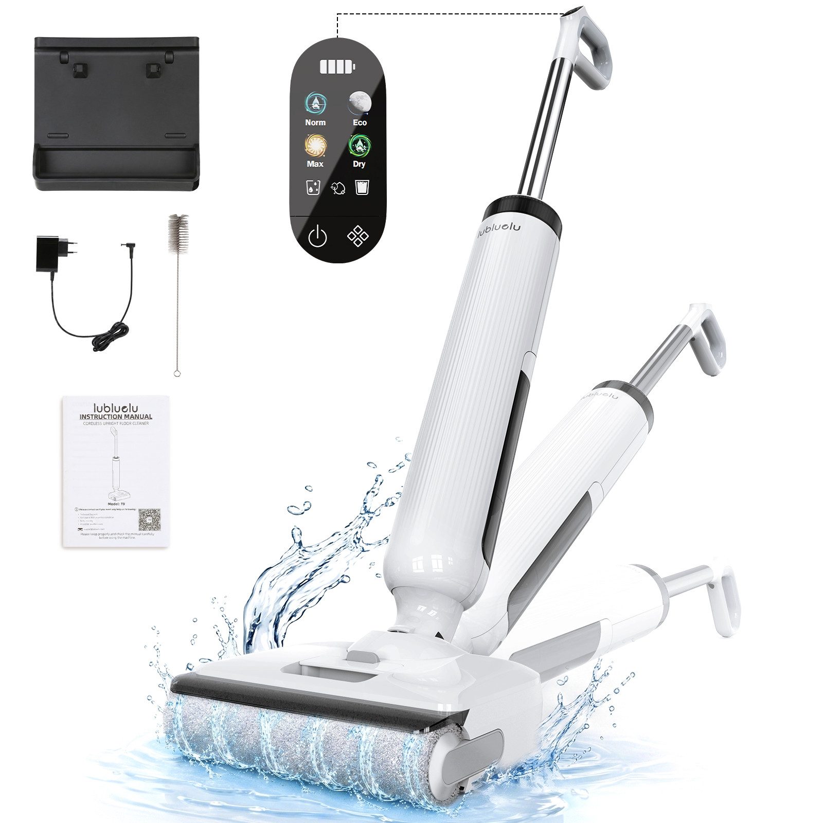 lubluelu Nass-Trocken-Akkusauger T9 Selbstreinigung 180° Lay-Flat Nasssauger Saugwischer 21.000 Pa, 200 W, beutellos, Doppelseitige Kantenreinigung,Doppelte Wassertanks