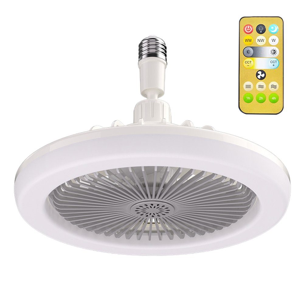 LED E27 Ventilatorfunktion, Sockel, mit Deckenleuchte Timerfunktion, Fernbedienung, Sunicol Leuchte/ Ventilator getrennt Grau schaltbar Ventilator,