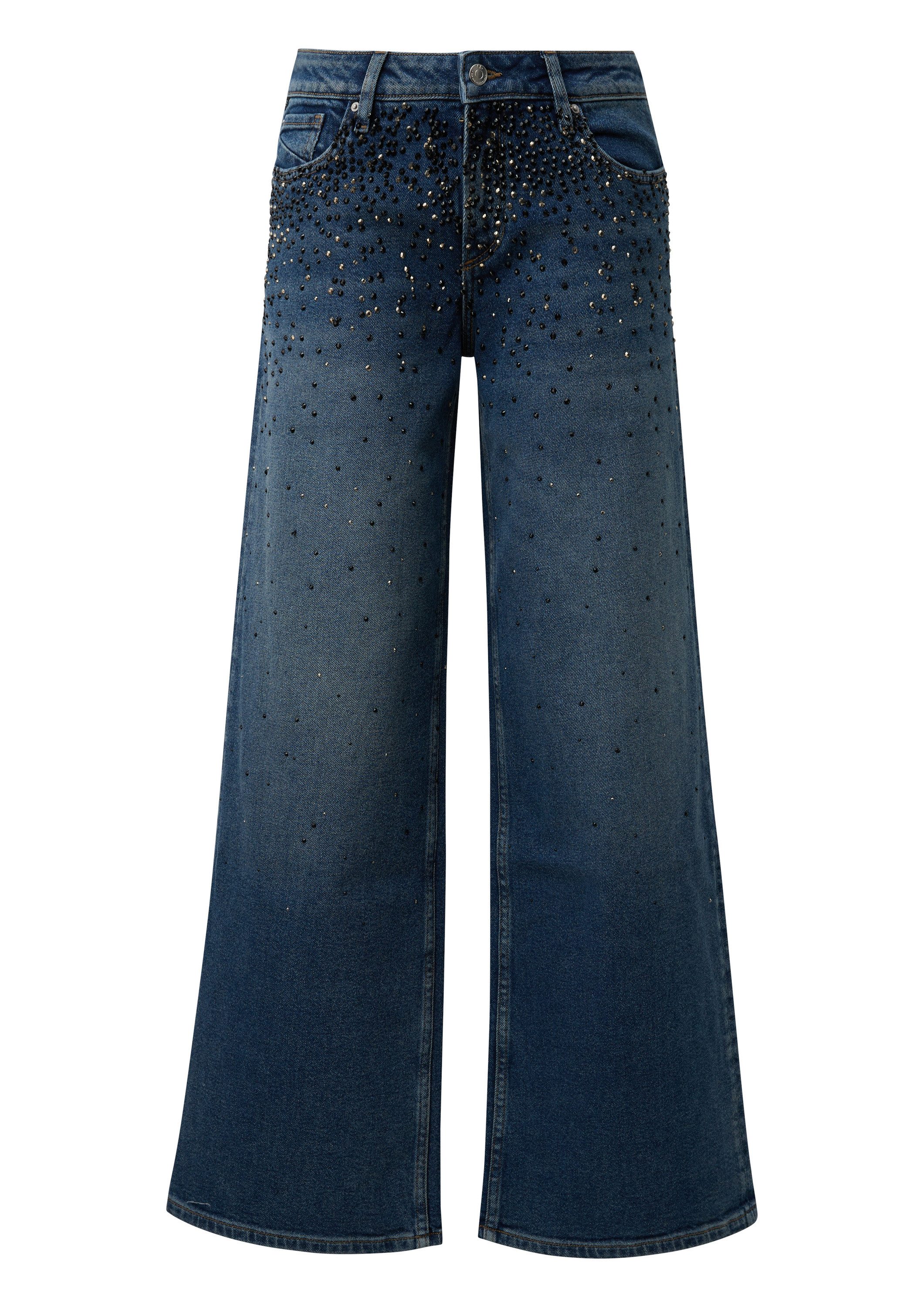 QS Weite Jeans Jeans-Hose CATIE Jeans Catie/Mid Rise/Wide Leg/mit Schmucksteinen