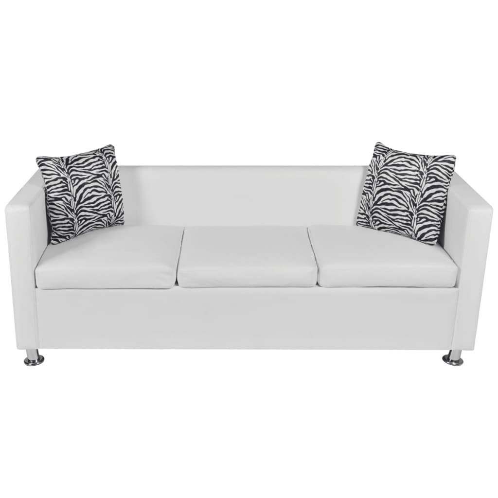 Sofa-Set furnicato 3-Sitzer + Kunstleder Weiß 2-Sitzer