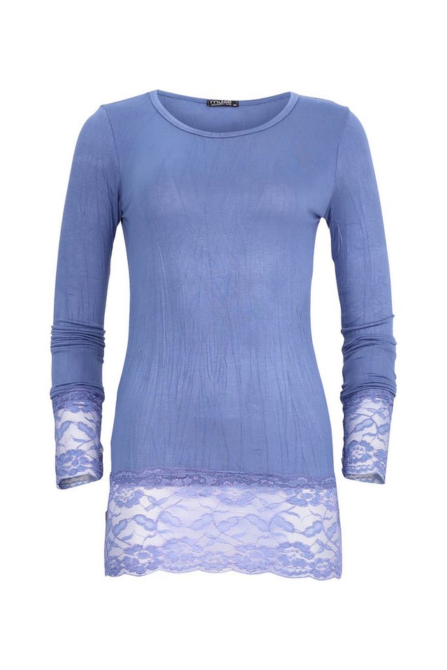 Muse Rundhalsshirt Langarm Longshirt mit Spitzensaum 0998