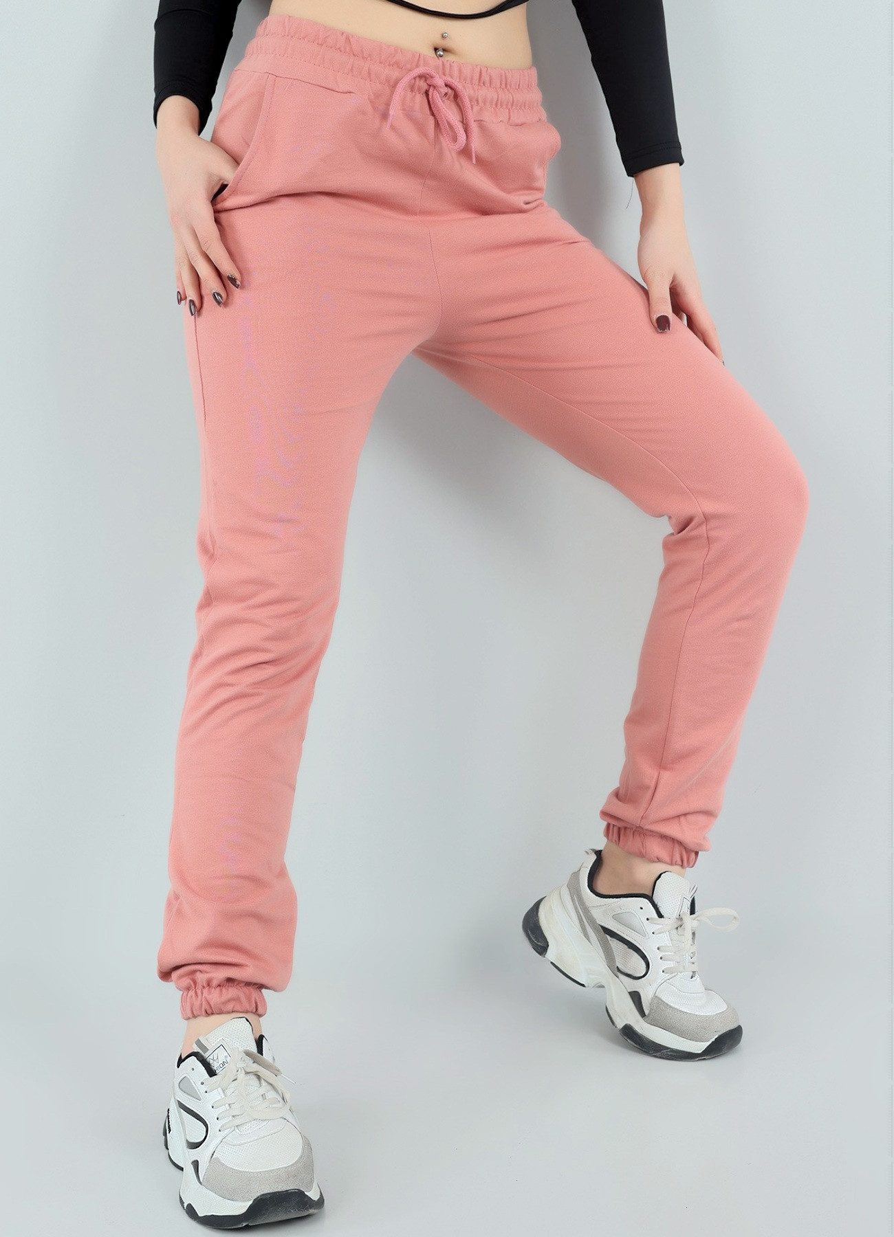 fashionshowcase Jogger Pants Damen Sport Hose mit hohem Bund elastischem Tunnelzug und Taschen