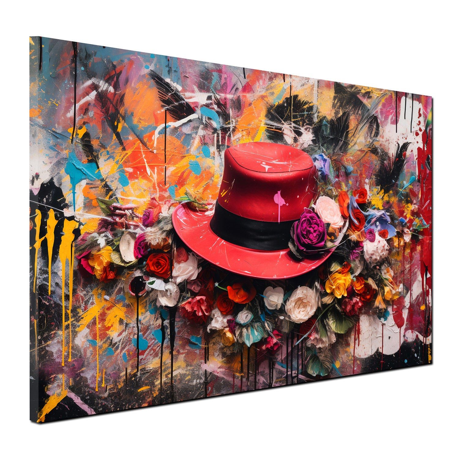 Artedinoi Leinwandbild Hut mit Blumen Colour Wandbild Leinwandbild Kunstdruck XL Deko, Hut mit Blumen, farbig