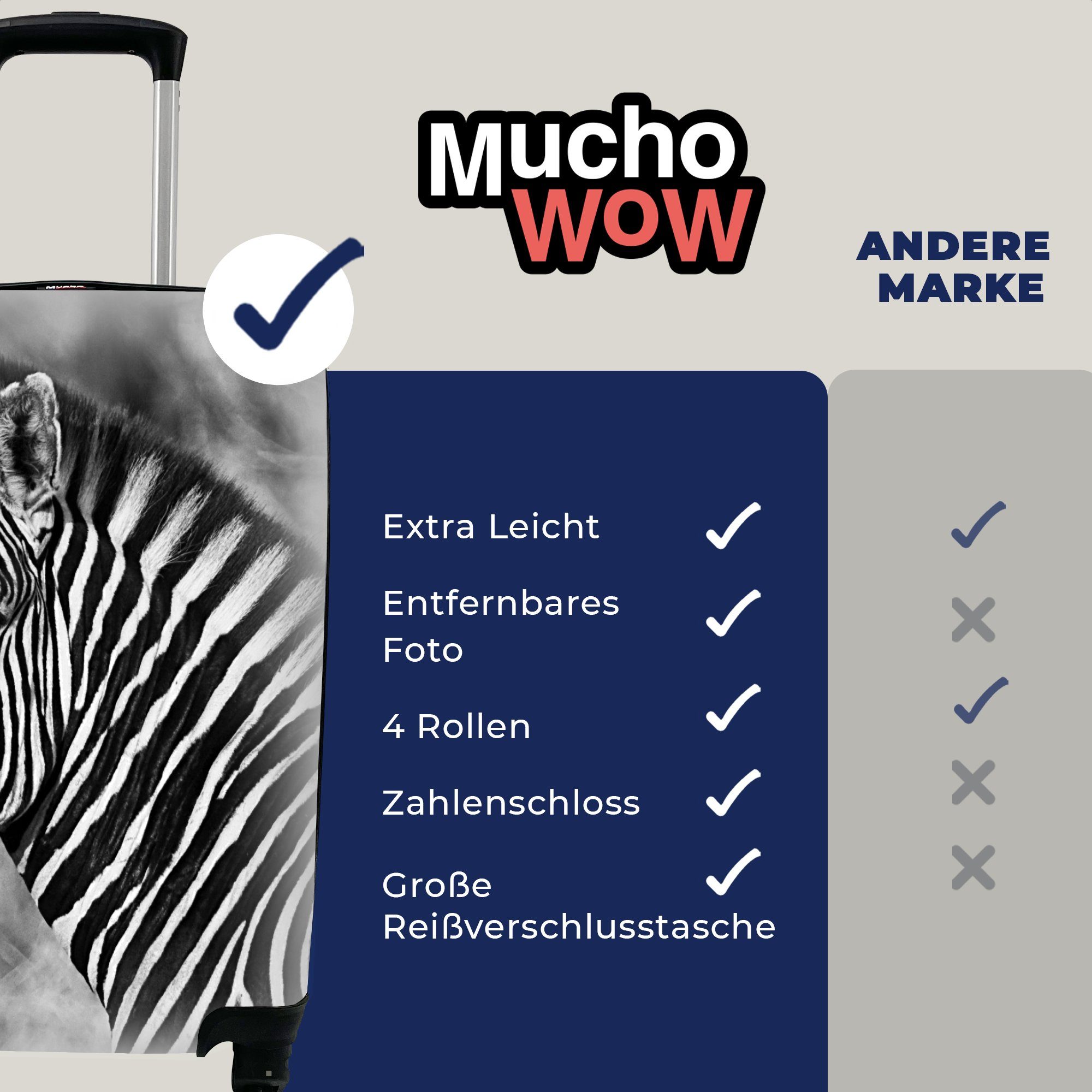 MuchoWow Handgepäckkoffer Rollen, für rollen, Ferien, 4 Zebra-Porträt, Reisetasche Handgepäck Reisekoffer Trolley, mit