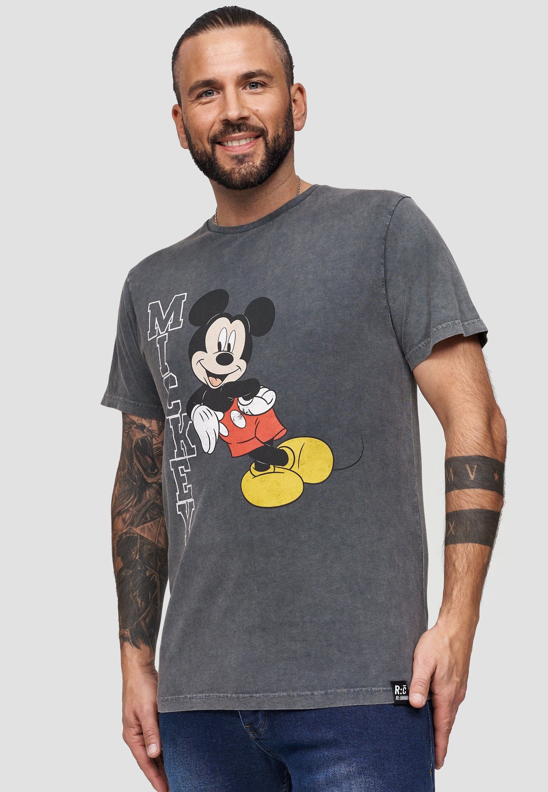 Disney GOTS zertifizierte Recovered Leaning Bio-Baumwolle dunkelgrau T-Shirt Mickey