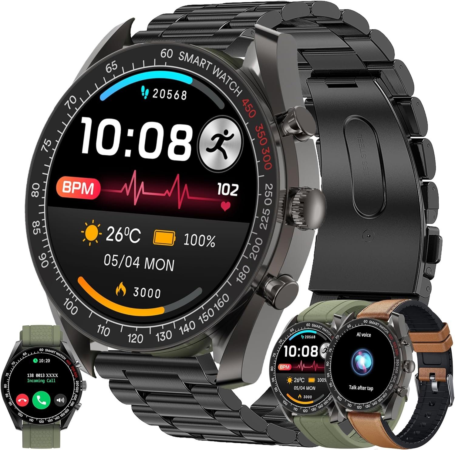 ZPIMY Smartwatch (1,39 Zoll, Android, iOS), Herren mit Telefonfunktion, 1,39" DIY HD Fitness Tracker 123 Sportmod