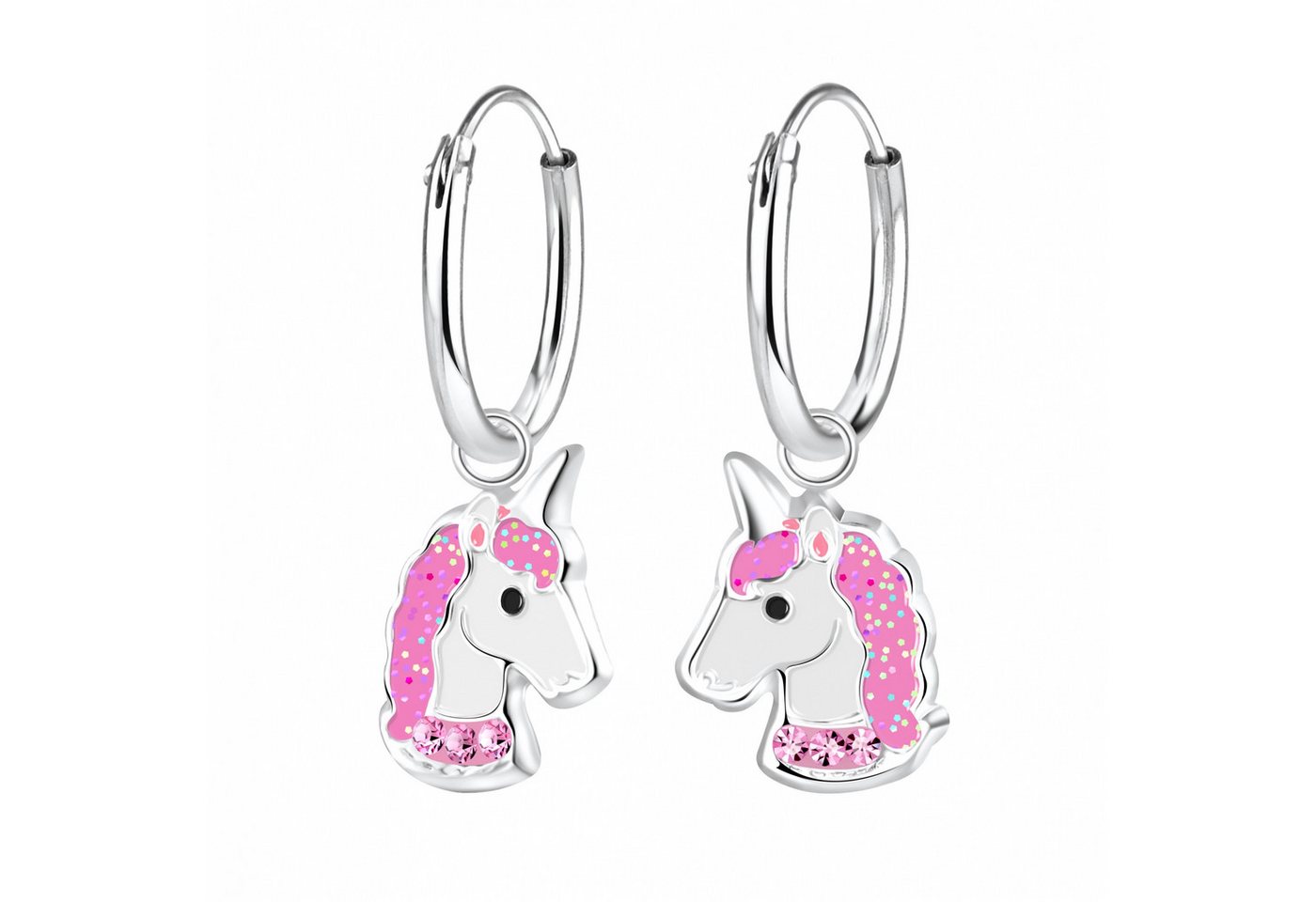ALEXANDER YORK Paar Creolen EINHORN Kristall pink, 2-tlg., 925 Sterling Silber