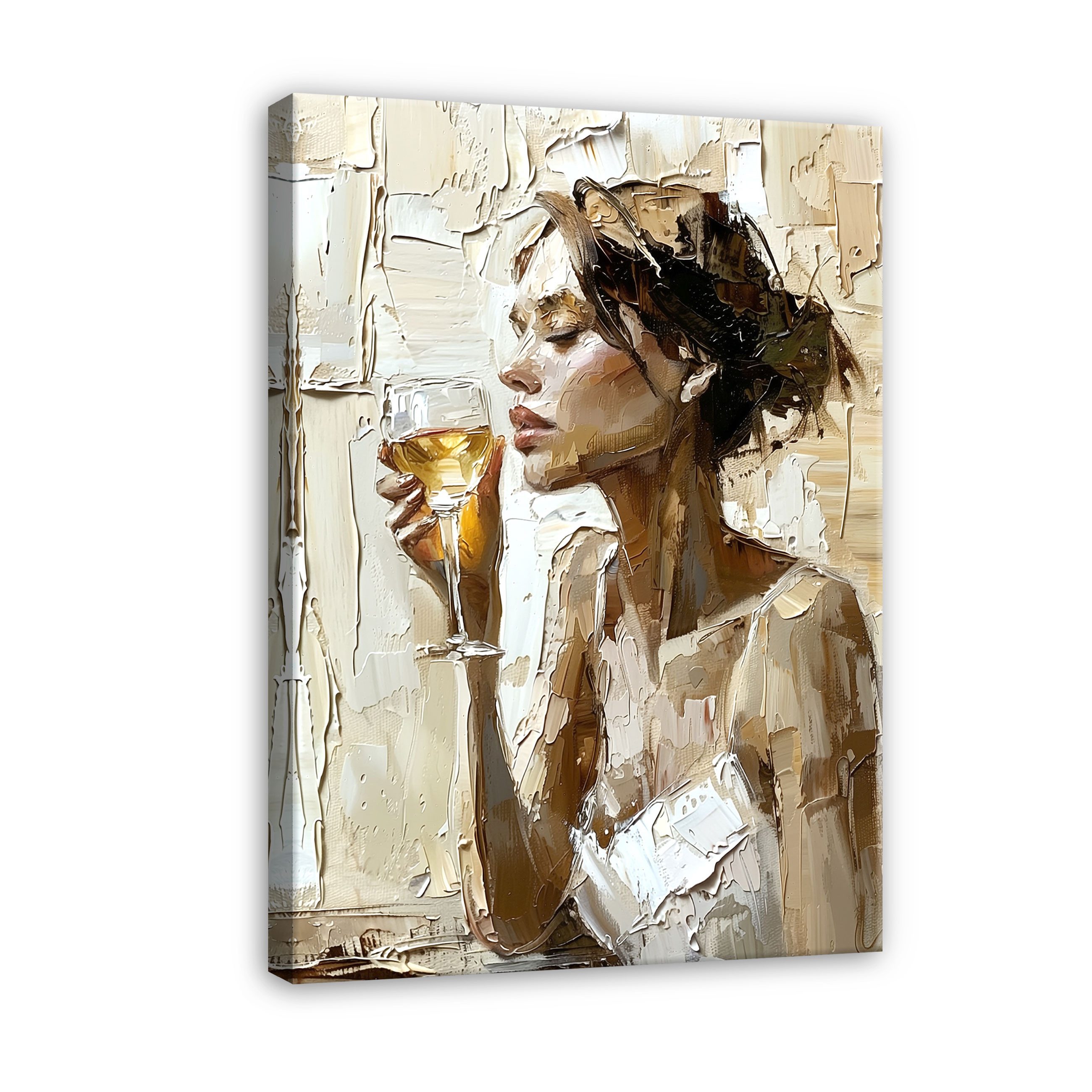 Wallarena Leinwandbild Frau Abstrakt Beige Wand Deko Wandbilder XXL Aquarel günstig online kaufen