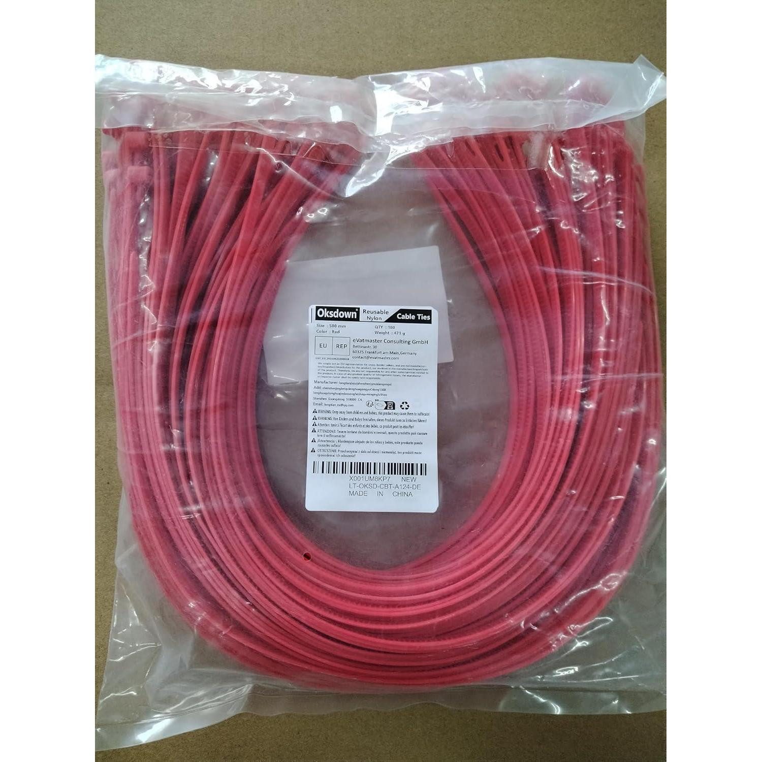 LuxusKollektion Kabelbinder Kabelbinder wiederverschließbar rot 500mmx7,6mm