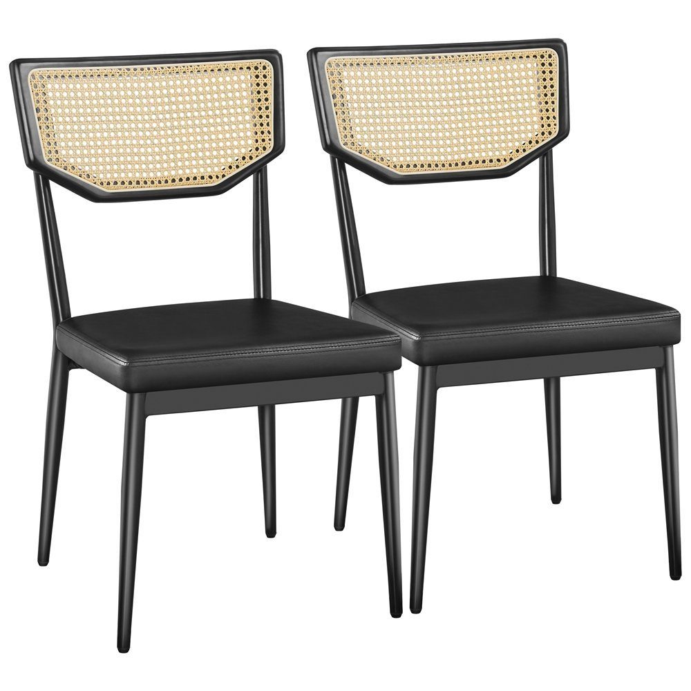 Yaheetech Esszimmerstuhl (2 St), Esszimmerstühle mit Rattan-Rückenlehne, Küchenstühle, schwarz | Stühle