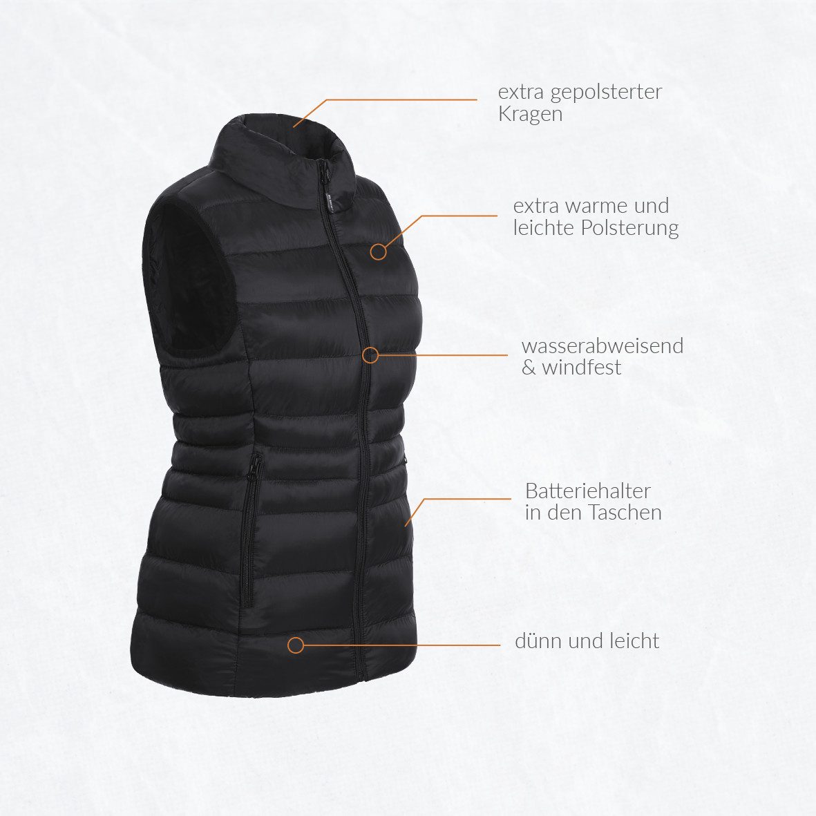 30seven Steppweste beheizte Weste Slim Fit mit gepolstertem Kragen - Schwarz 5V Set inkl. 2 Powerbanks & Ladegerät