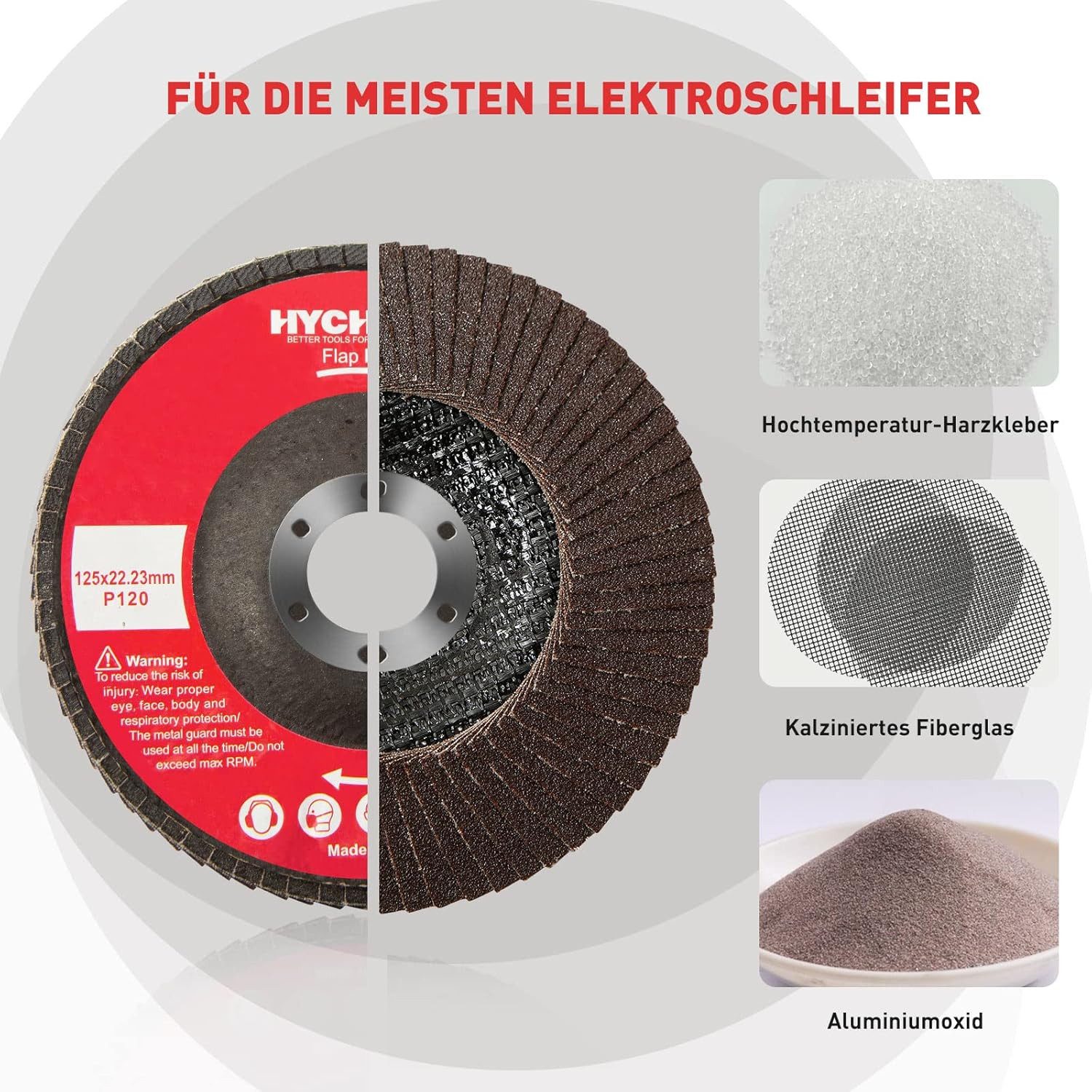 HYCHIKA BETTER TOOLS FOR BETTER LIFE Walzenschleifer Lamellenschleifscheiben 125 mm Körnung 120, 10er Set – HYCHIKA