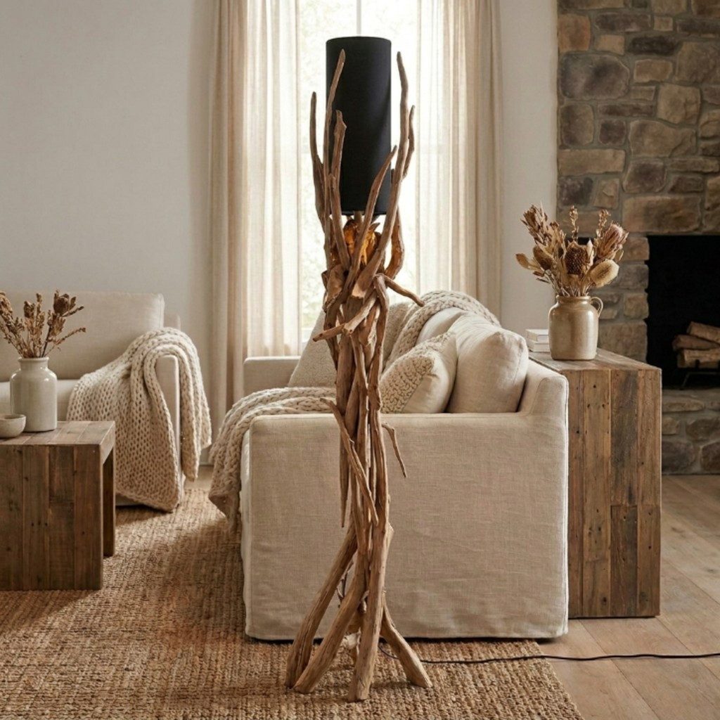 Möbel Bressmer Stehlampe Treibholz Stehlampe VILLA Lampenschirm Natur 180 cm, ohne Leuchtmittel, E27, Nachhaltig