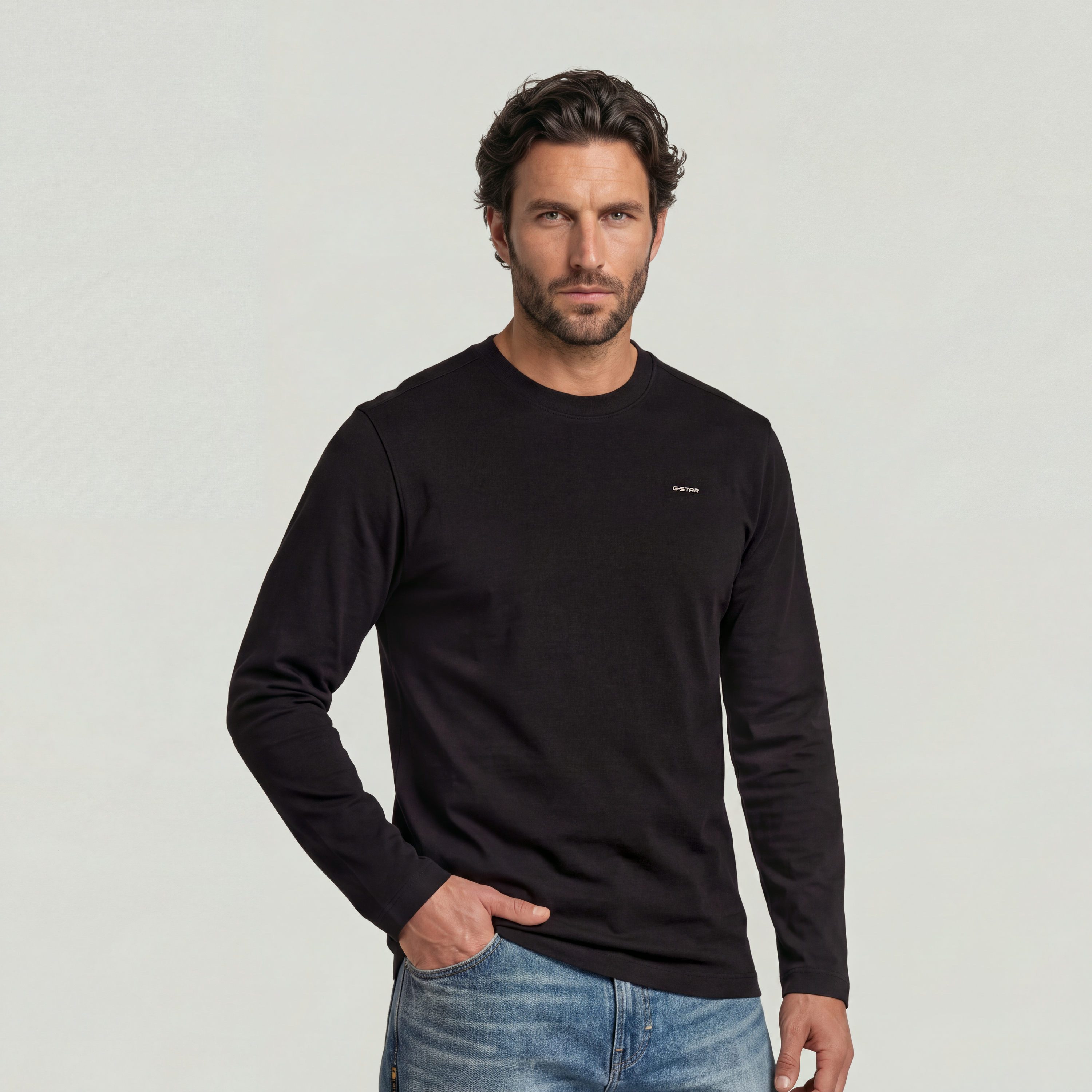 G-STAR Langarmshirt True Regular r t ls aus Baumwolle, Rundhals