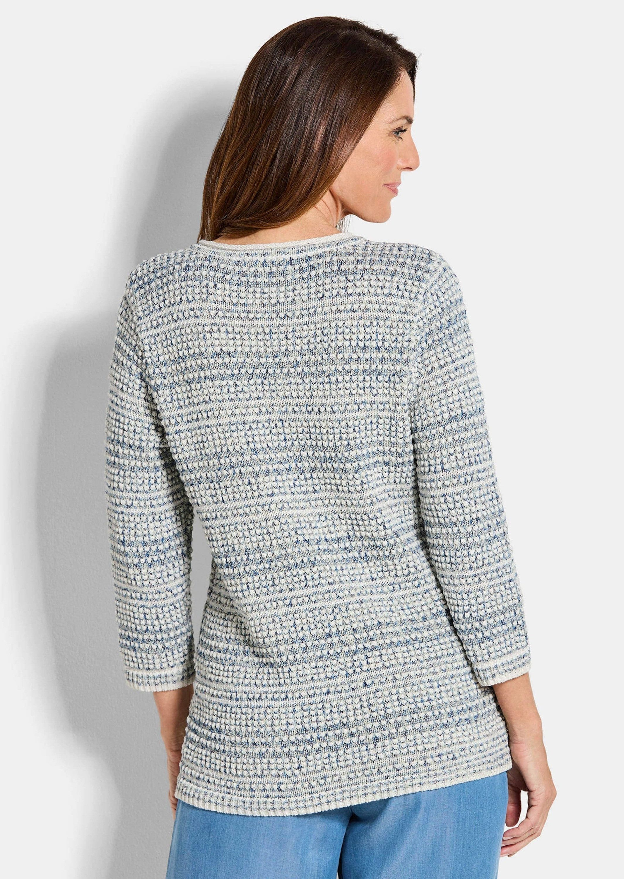 GOLDNER Strickpullover Strukturpullover mit 3D-Effekt Sweatshirt mit V-Ausschnitt und 3/4-Ärmeln