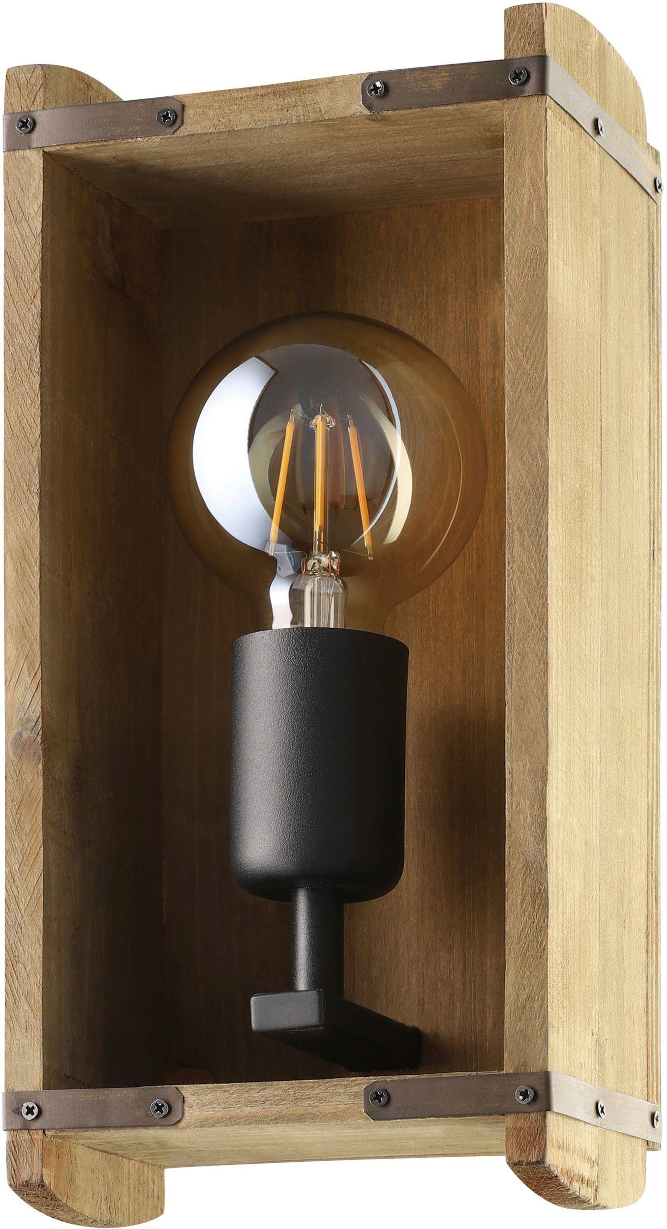 Holz, und ohne - EGLO E27 Leuchtmittel, braun wechselbar, Deckenleuchte in WOOTTON, aus Leuchtmittel schwarz exkl. Stahl - Deckenleuchte 40W