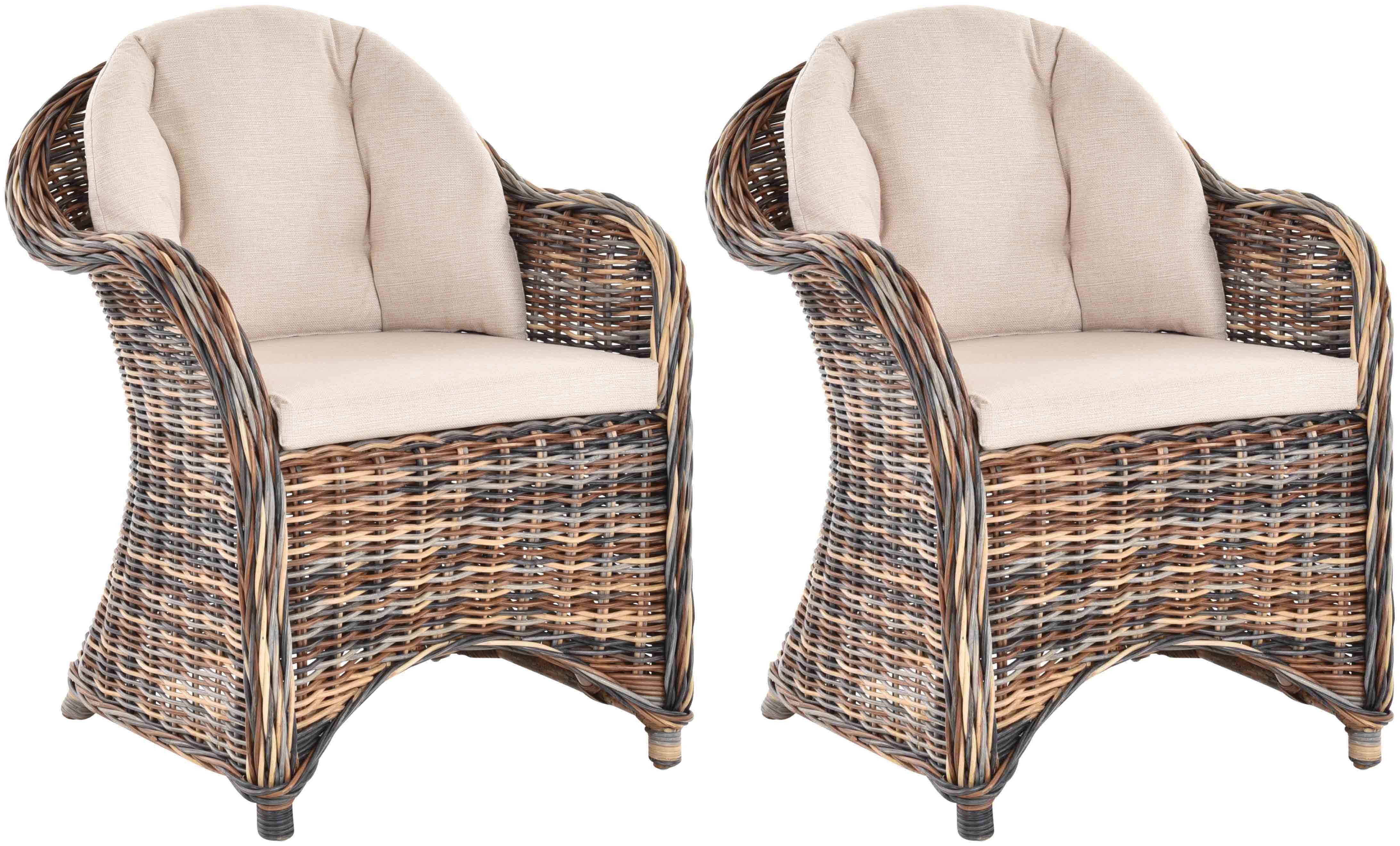 Krines Home Loungesessel Set/2 Rattan Wintergartensessel Orlando Lesesessel Rattansessel Lounge (2-St., 2x Sessel), Sessel geschwungen