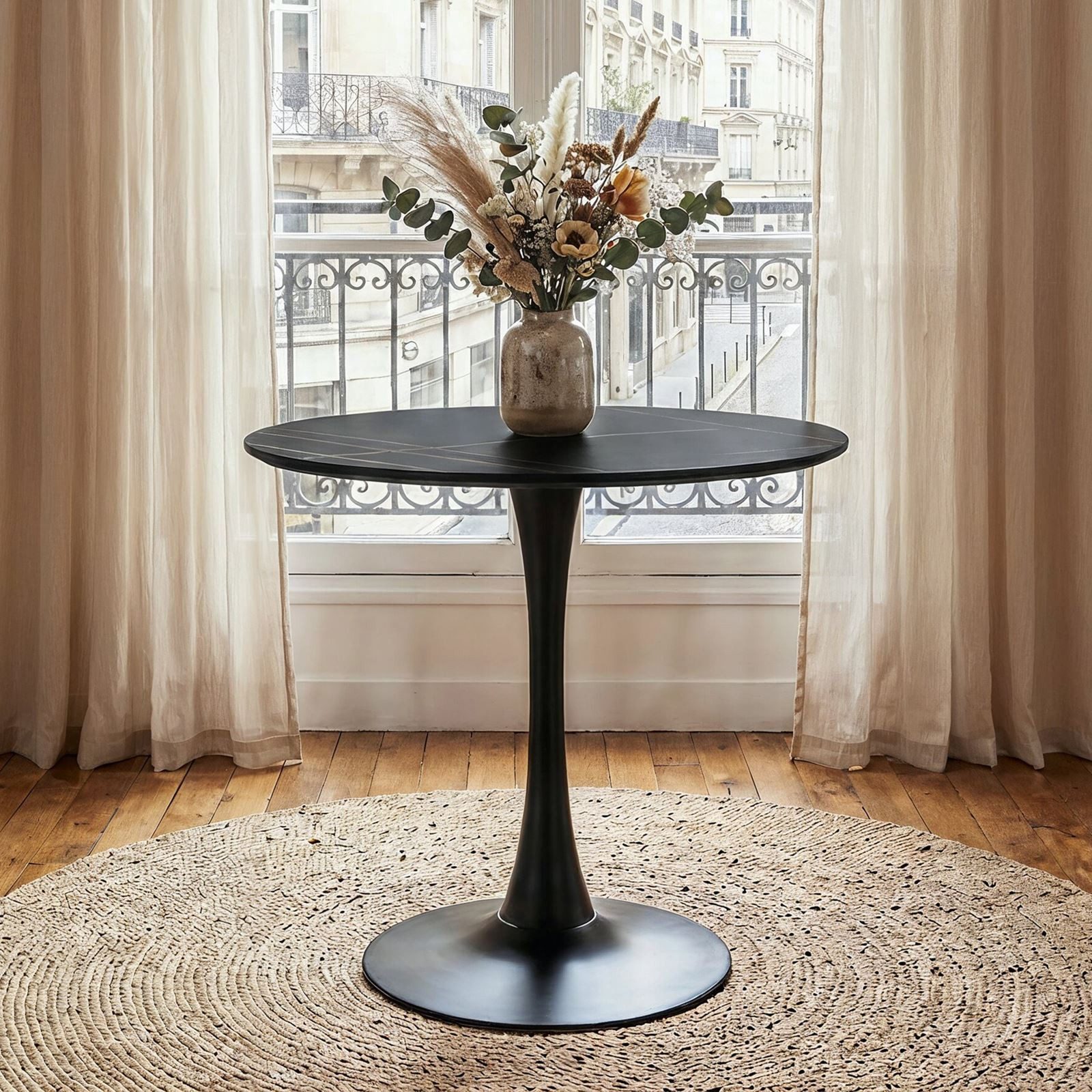 IDIMEX Esstisch LOIRE, Esszimmertisch rund 80 cm mit Keramikplatte und Tulpenfuß Schwarz