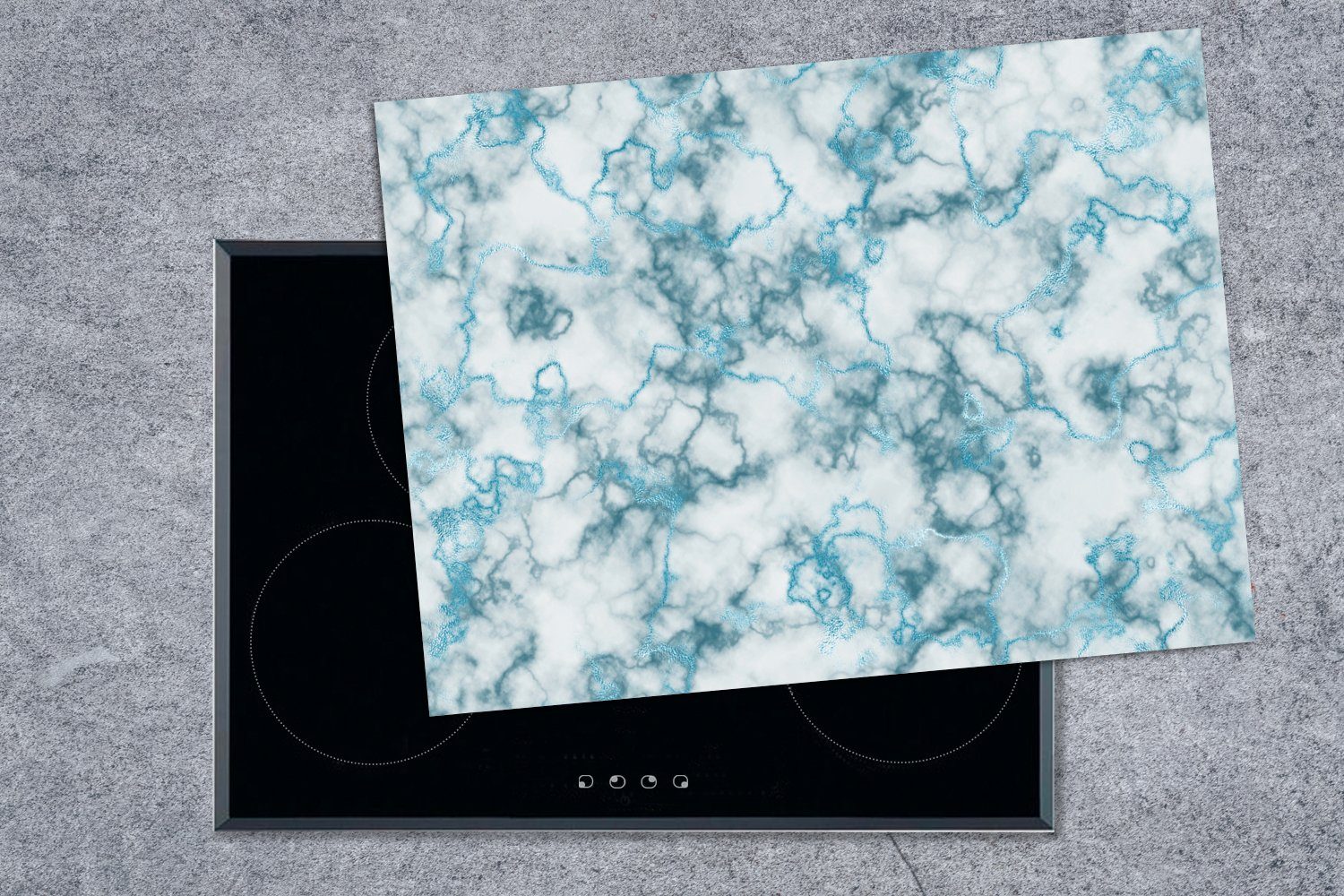Ceranfeldabdeckung Blau Vinyl, MuchoWow Marmor cm, Weiß, - 70x52 Arbeitsfläche tlg), Herdblende-/Abdeckplatte Mobile (1 nutzbar, -