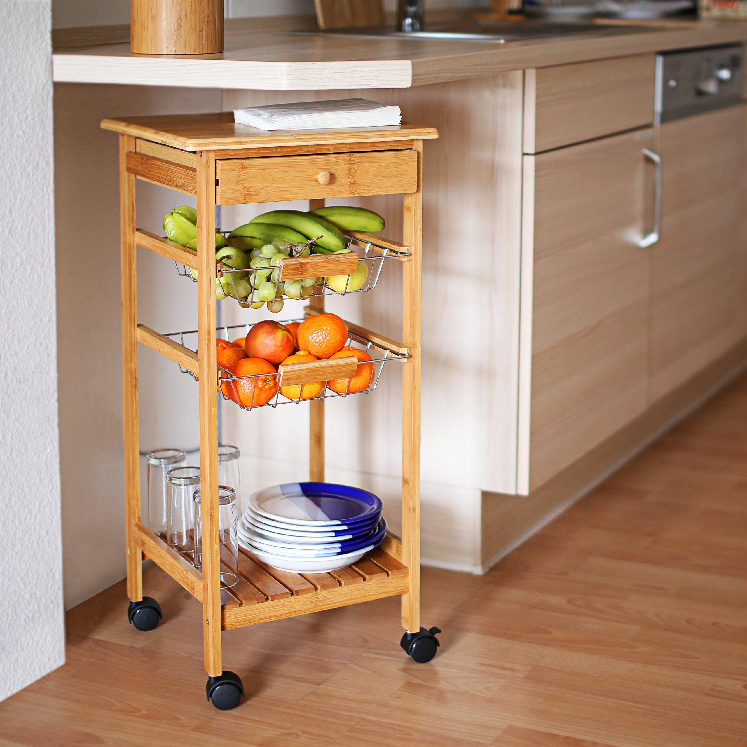 relaxdays Küchenwagen Küchenrollwagen JAMES S mit 2 Körben günstig online kaufen