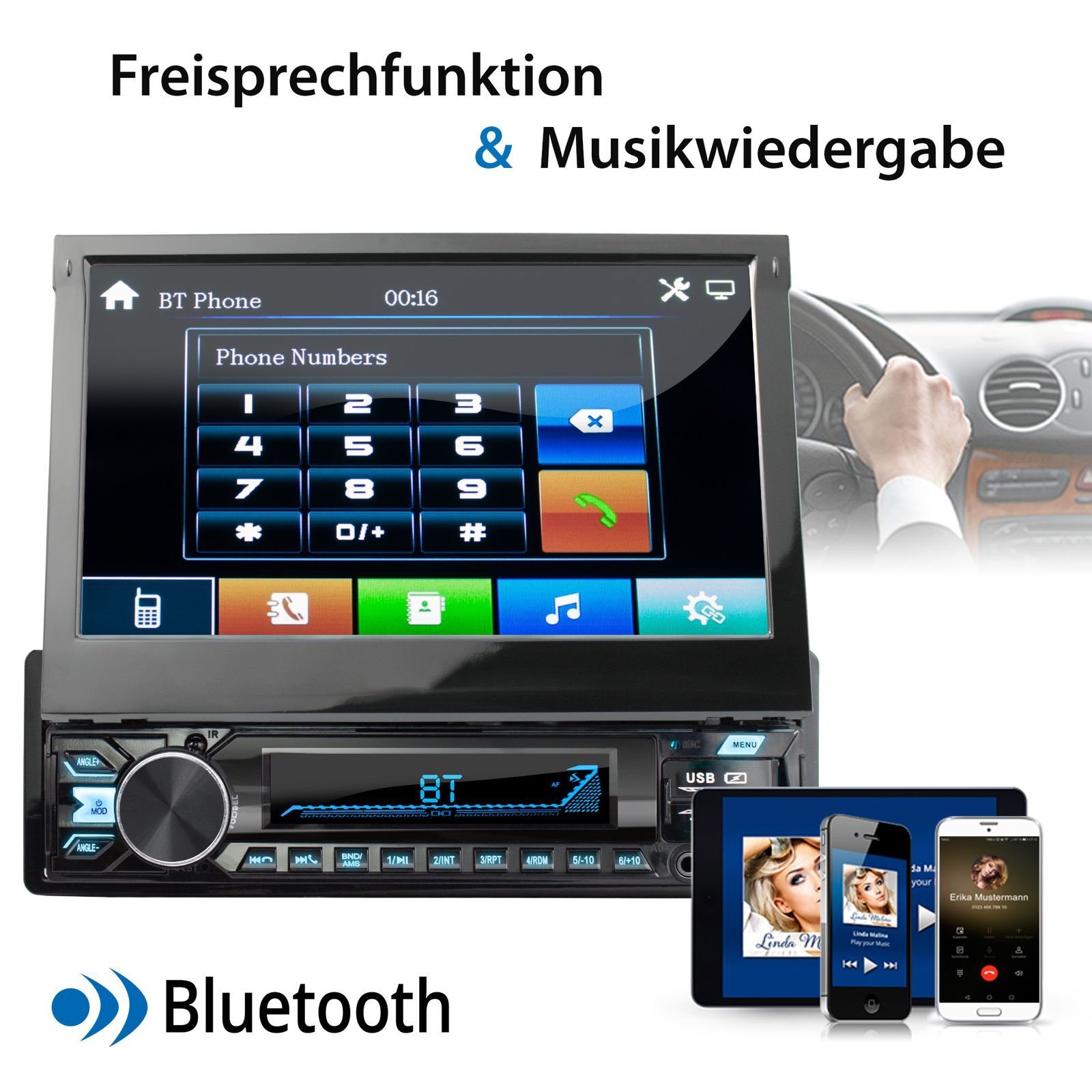 XOMAX XM-V780 Autoradio DAB+ plus, Bluetooth, DIN 1 mit Autoradio 7 Bildschirm, Zoll