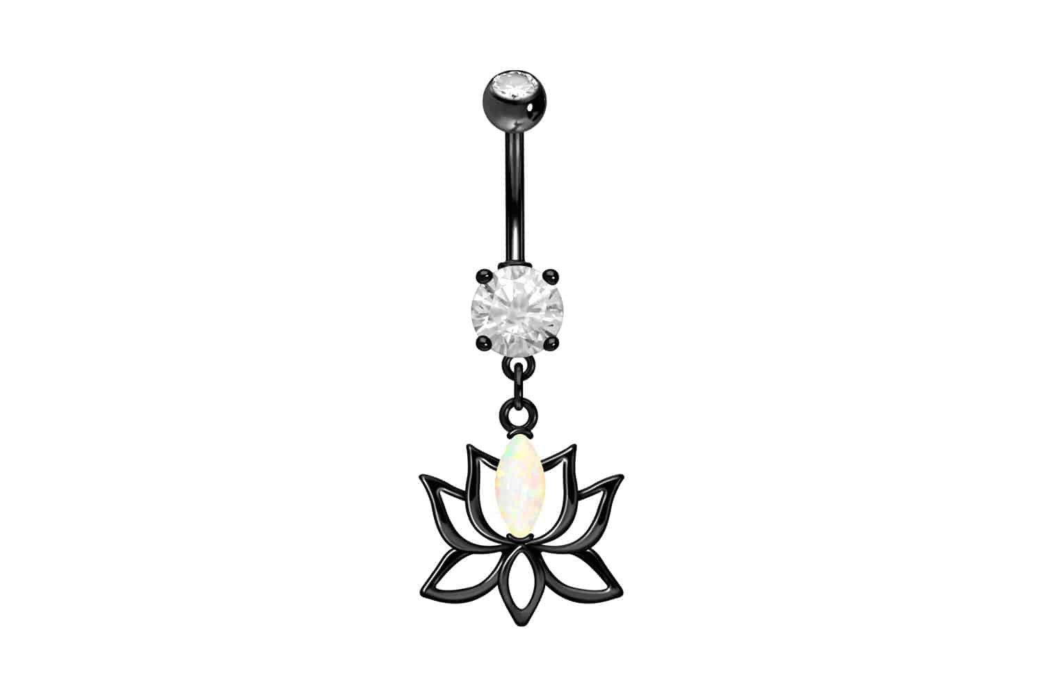 PIERCINGLINE Bauchnabelpiercing Chirurgenstahl Bananabell LOTUSBLÜTE + SYNTHETISCHER OPAL (Bananabells, 1-tlg)