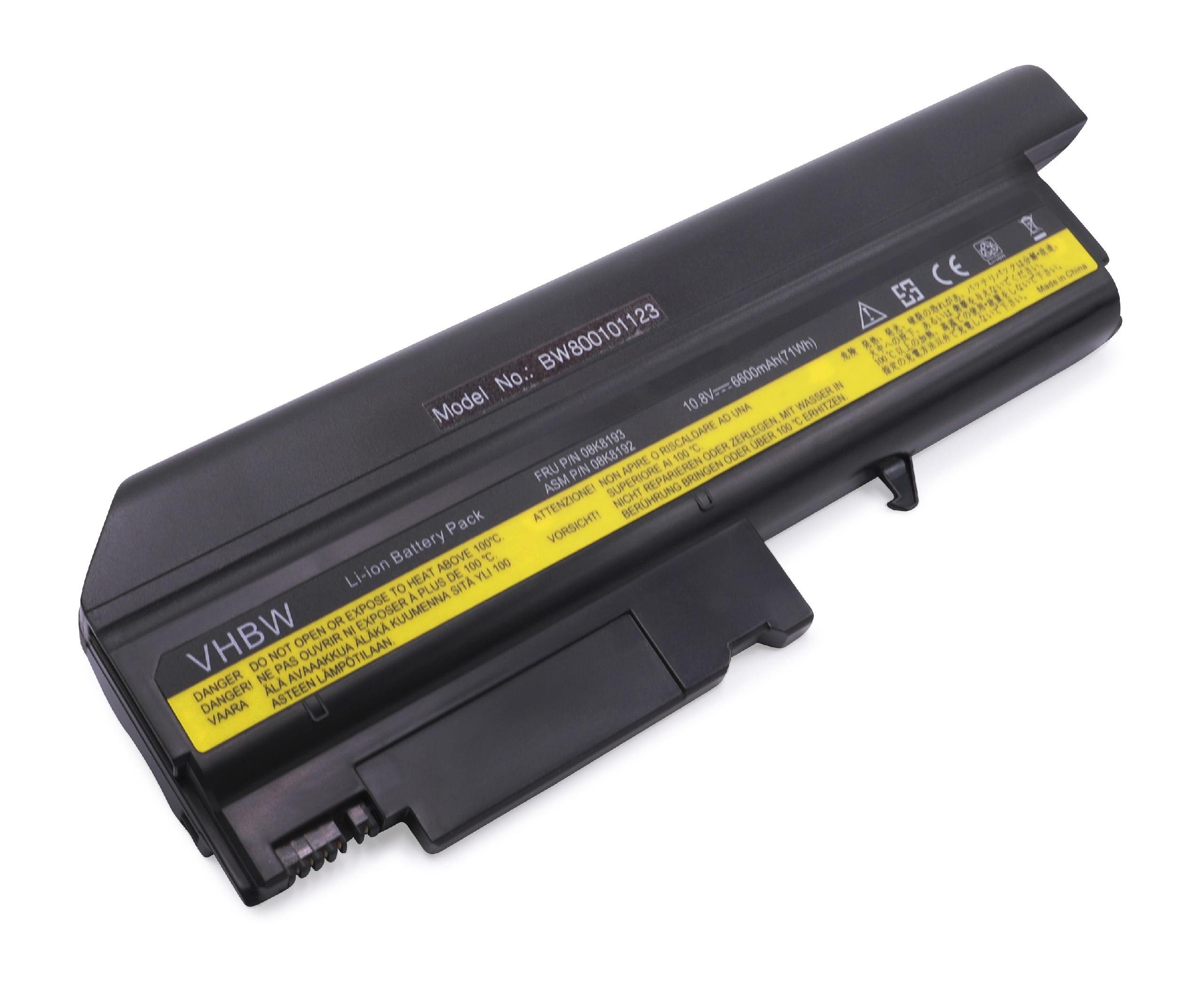 vhbw passend für IBM ThinkPad T43p, T43P-2668, Thinkpad T40 Notebook / Laptop-Akku 6600 mAh