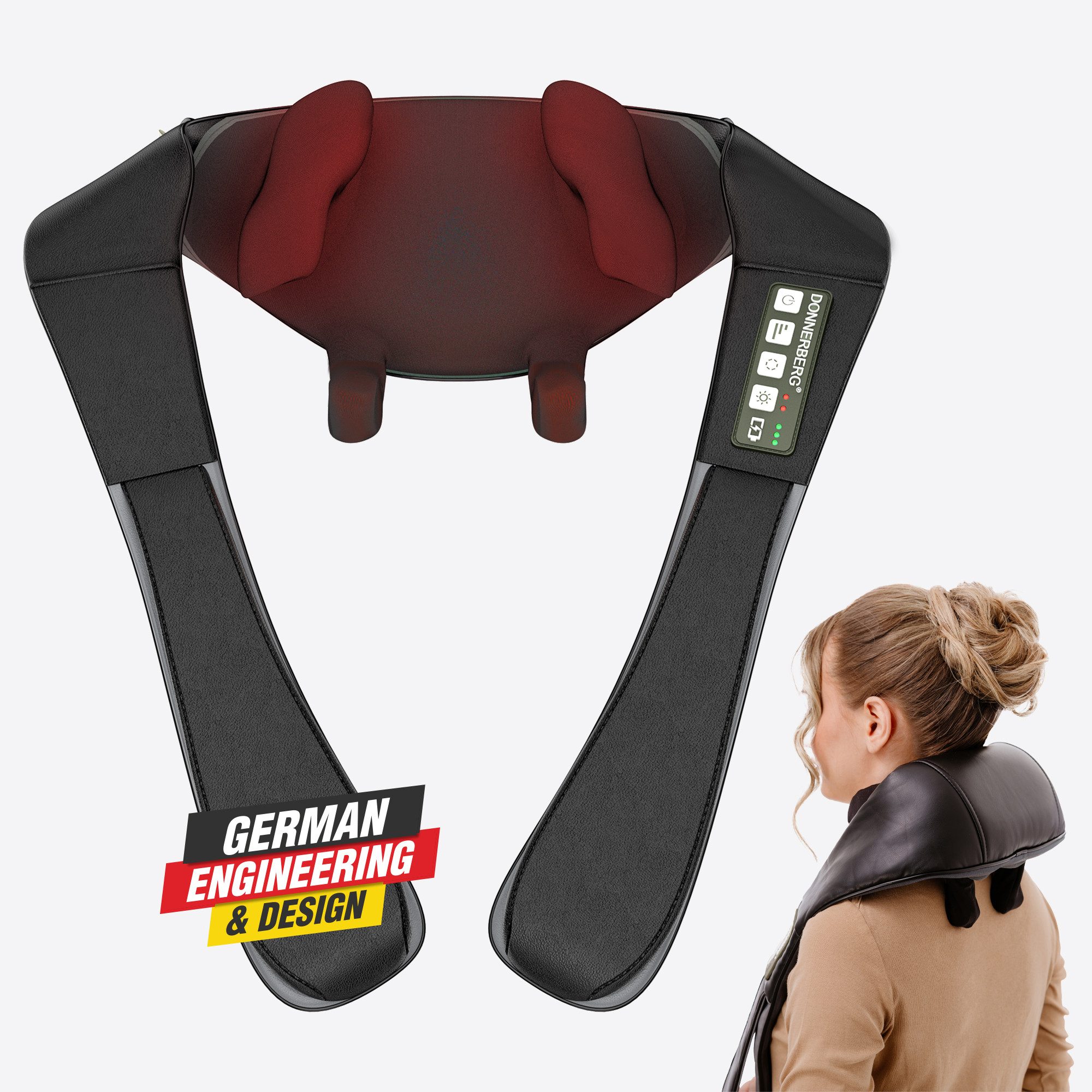 Donnerberg Nacken-Massagegerät Proneck KNM-001 Schwarz, 7 Jahre Garantie, 4D Massagegerät mit Wärmefunktion