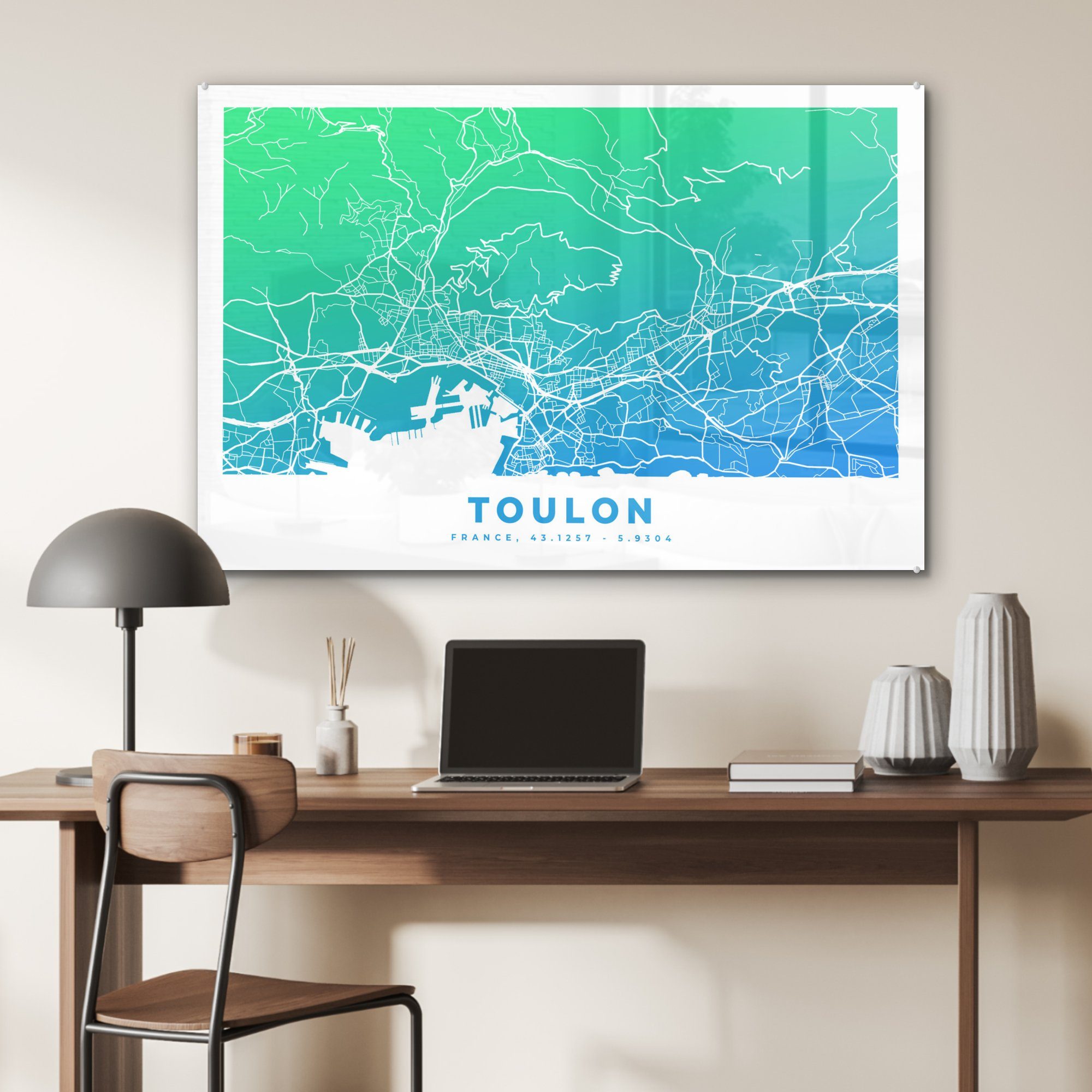 Frankreich (1 - Toulon Acrylglasbilder & MuchoWow Schlafzimmer St), Stadtplan, Wohnzimmer - Acrylglasbild