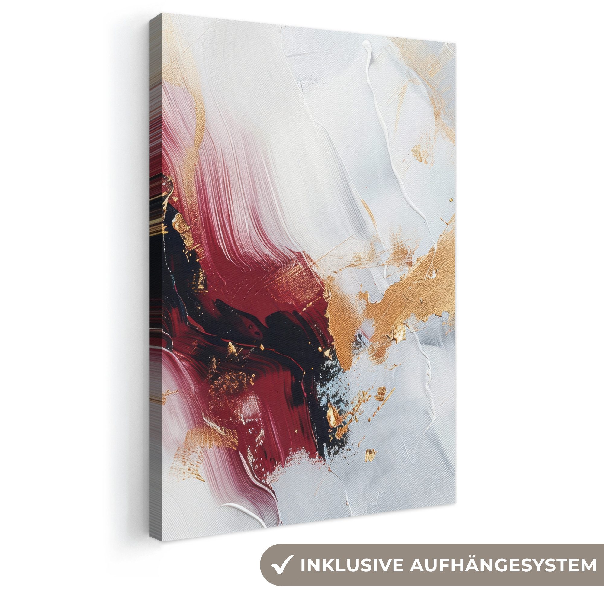OneMillionCanvasses® Leinwandbild Rot - Abstrakt - Gold - Modern, Fotodruck (1 St), Leinwand Canvas Wandbild, Wanddekoration 20x30 cm