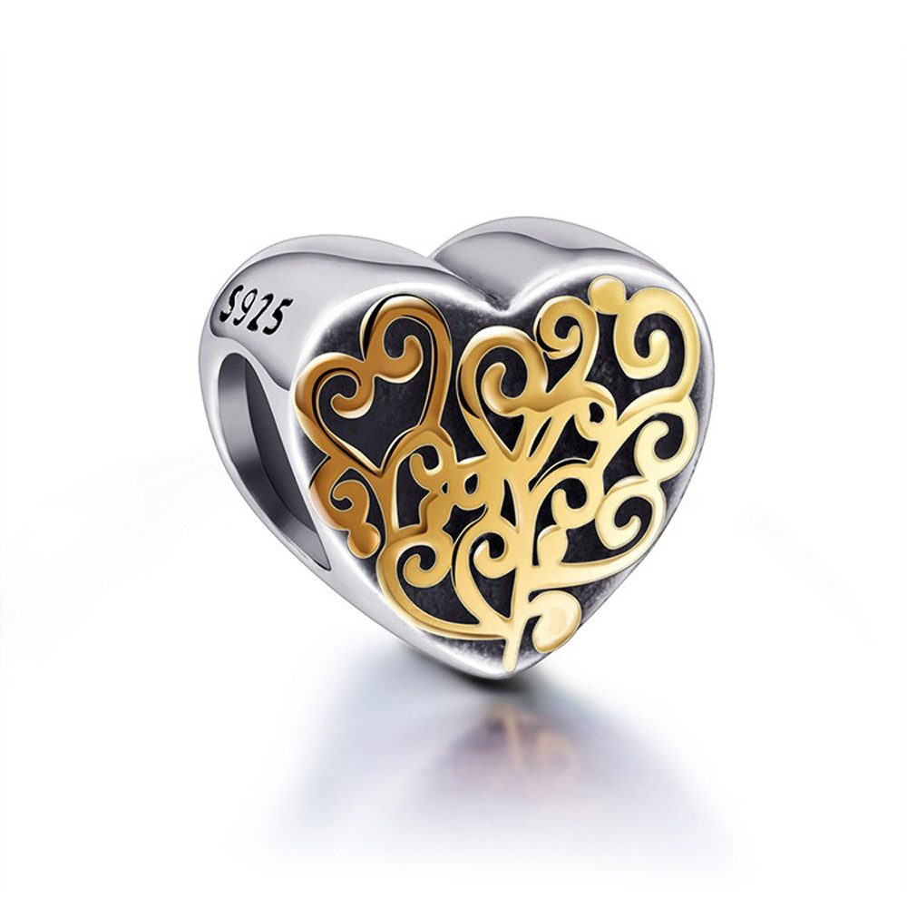 PANDACHARMS Bead Goldenes Ornamentherz Charm für Charm Armband, 925er Sterling Silber
