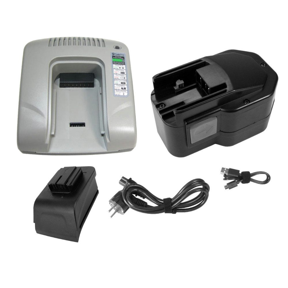 Trade-Shop 2in1 Set: Ni-MH Akku 14,4V / 3300mAh + USB-Ladegerät (Passend für AEG BBM 14 STX, BBS 14 KX RAPTOR, BBS 14 X, BDSE 14 STX)
