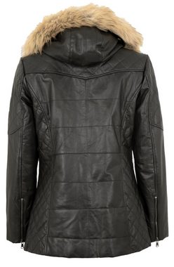 Maddox Lederjacke Evi-20 MADDOX - Damen Echtleder Lederjacke Lammnappa Kapuze Kunstfell schwarz