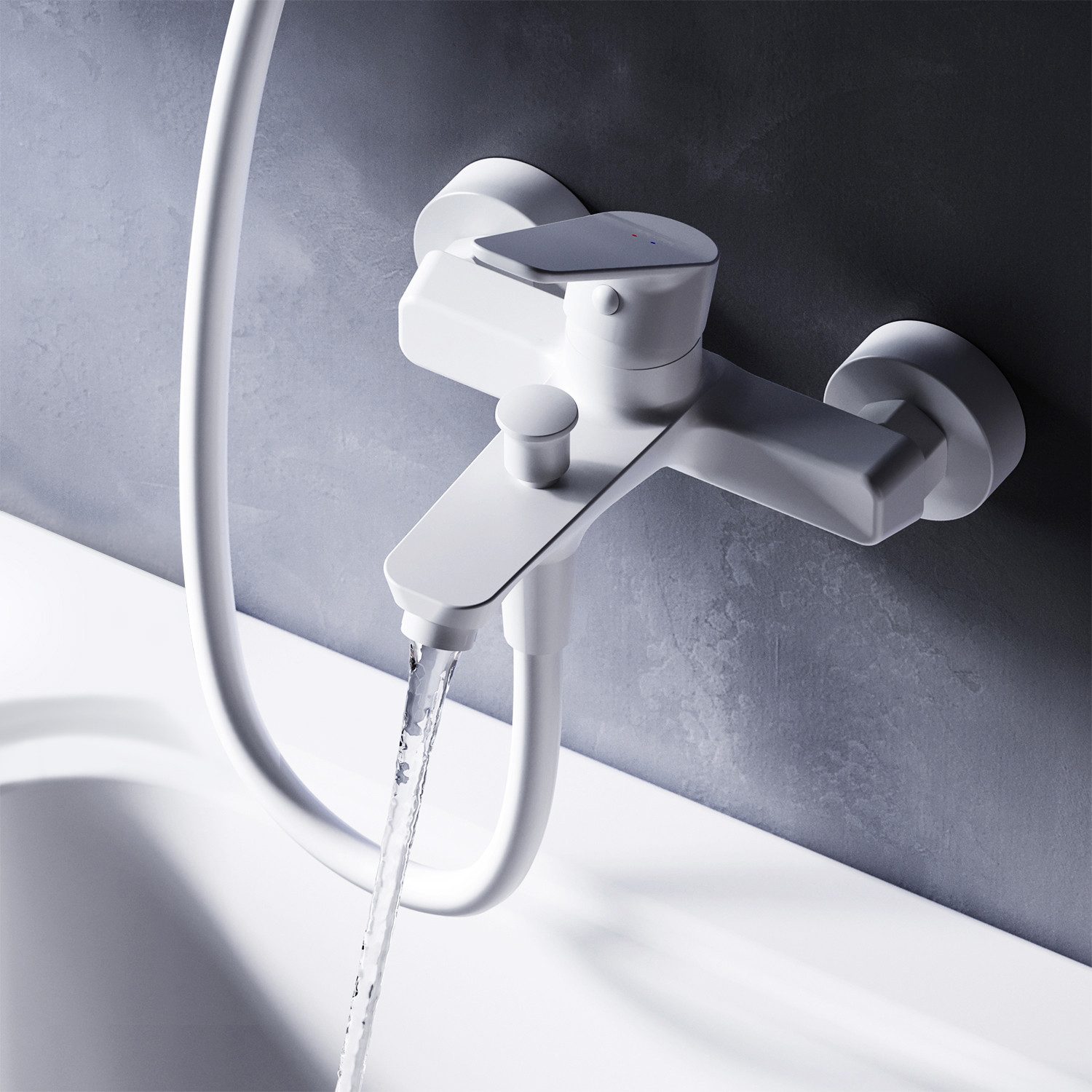 AM.PM Badarmatur Bad Armatur HIT Weiß Wannenarmatur Mischarmatur Mischbatterie (Wasserhahn Badewannenarmatur mit Duschschlauchanschluss, Einhebelmischer mit Auslauf) inkl. 2 x Abdeckrosetten