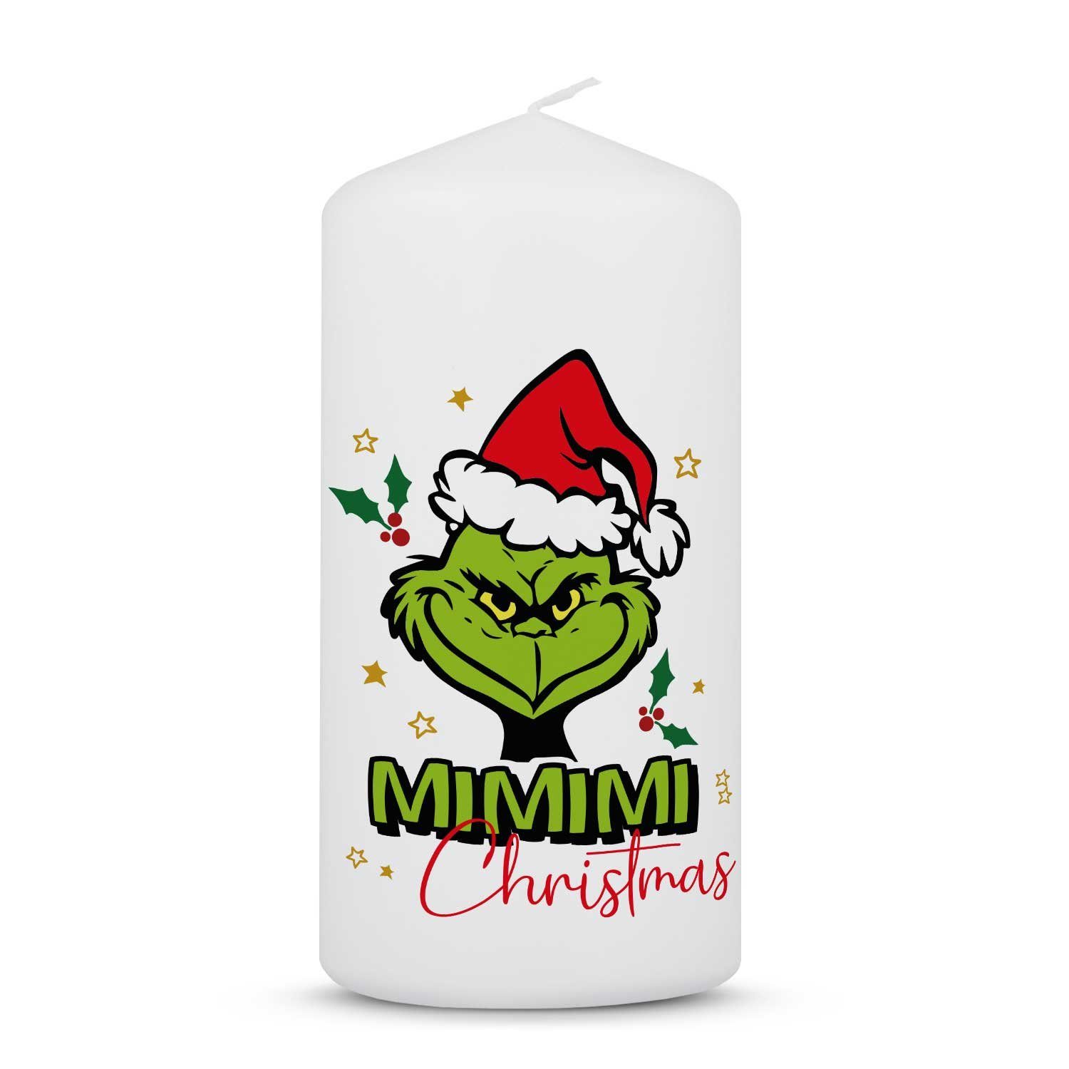 Stumpenkerze freche Grinch zu Weihnachten, Motiv Grinch Mimimi GRAVURZEILE Weihnachtsdekoration mit