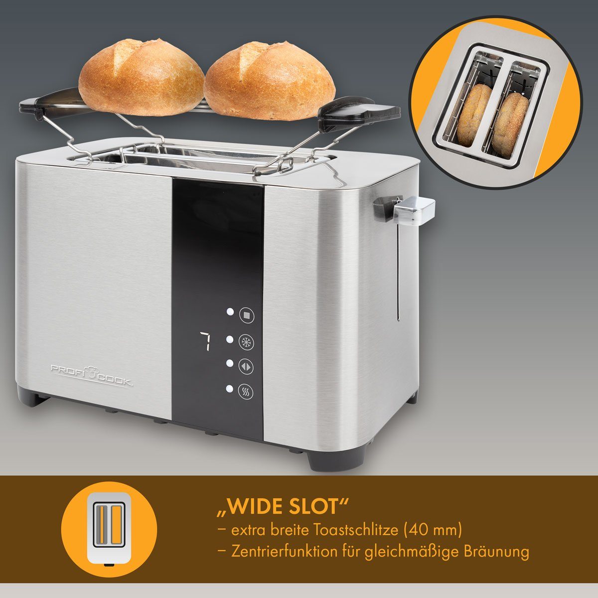 Senor Edelstahl Scheiben, 1250, PC-TA Touch-Bedienung, ProfiCook mit Toaster Toaster 2
