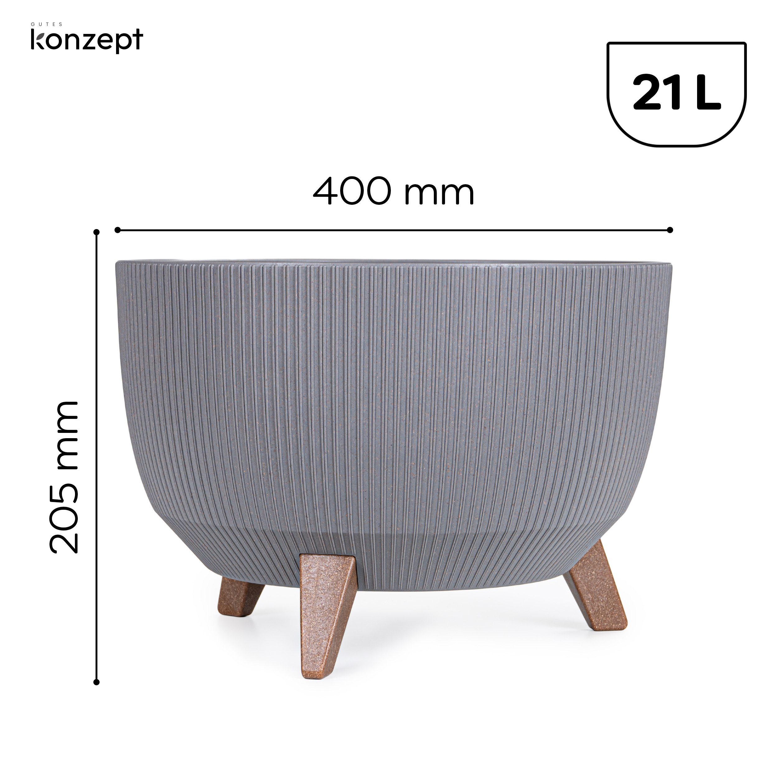 KONZEPT Blumentopf mit Füßen – großer Blumenkübel aus Kunststoff, runde Pflanzschale, 40 oder 47cm, modern & wetterfest, für Innen und Außen – Bild 3 von 5