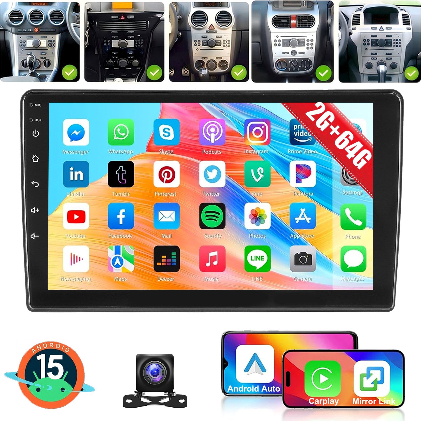 ESSGOO Für Opel Antara Astra H Corsa D Meriva A Zafira B Carplay Android 15 Autoradio (RDS, 4+64GB(optional), Digitalradio (DAB), FM, AM, Carplay Android Auto Bluetooth EQ USB GPS Navi WIFI Touchscreen)