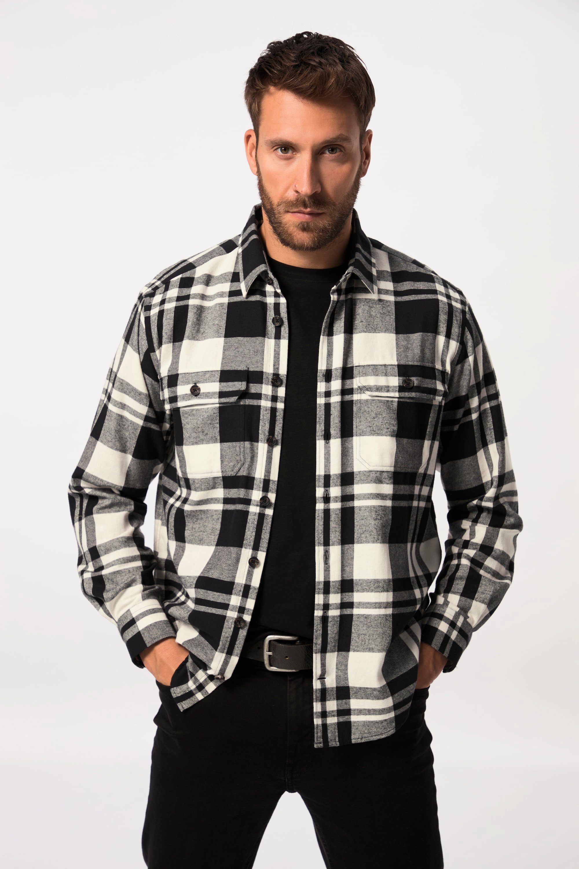 Businesshemd Karo-Flanellhemd Langarm Kentkragen. Modern Fit