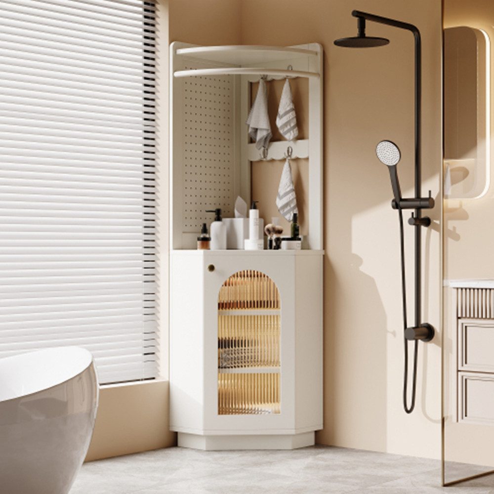 XDeer Badmöbel-Set Badschrank mit Lichtleiste, Badmöbel, Eckschrank mit Staufach, offenes Fach mit Haken, mit verstellbaren Einlegeböden