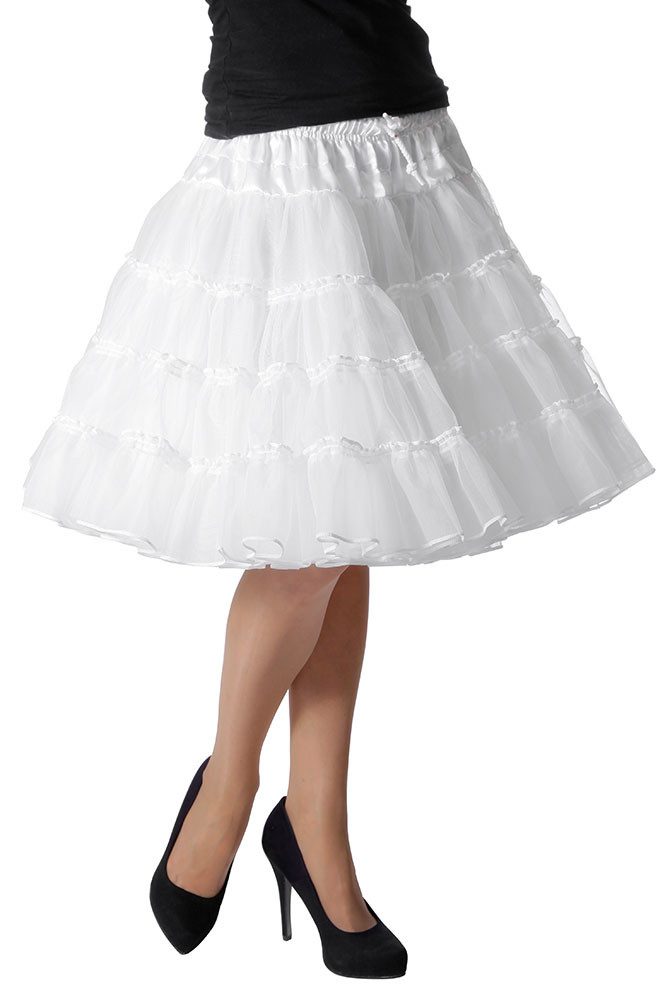 Karneval-Klamotten Kostüm Petticoat Unterrock Tutu Tüll Damen weiß Luxus, Voluminöser Petticoat hochwertig Tüll Unterrock 3 Lagen 52 cm lang